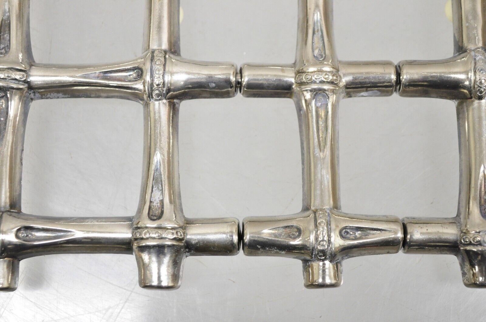 Hollywood Regency Vintage Leonard Italy Silver Plate Faux Bamboo Expandable Trivet Pot Holder