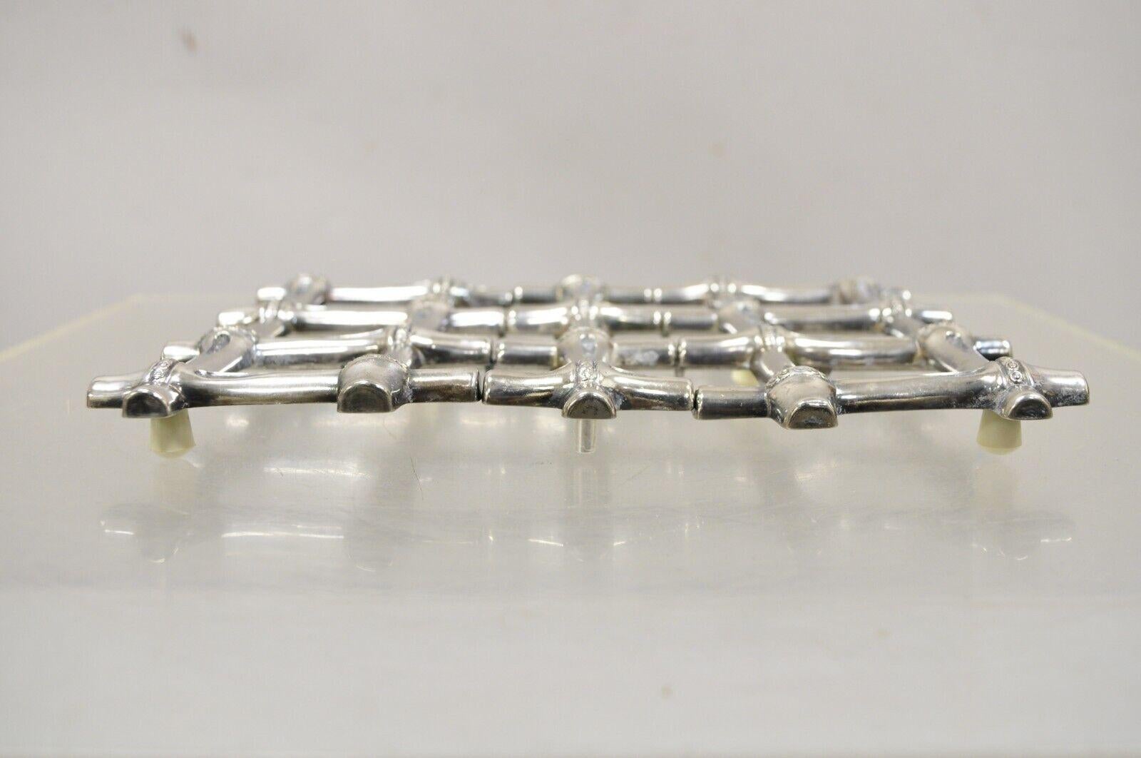 20th Century Vintage Leonard Italy Silver Plate Faux Bamboo Expandable Trivet Pot Holder