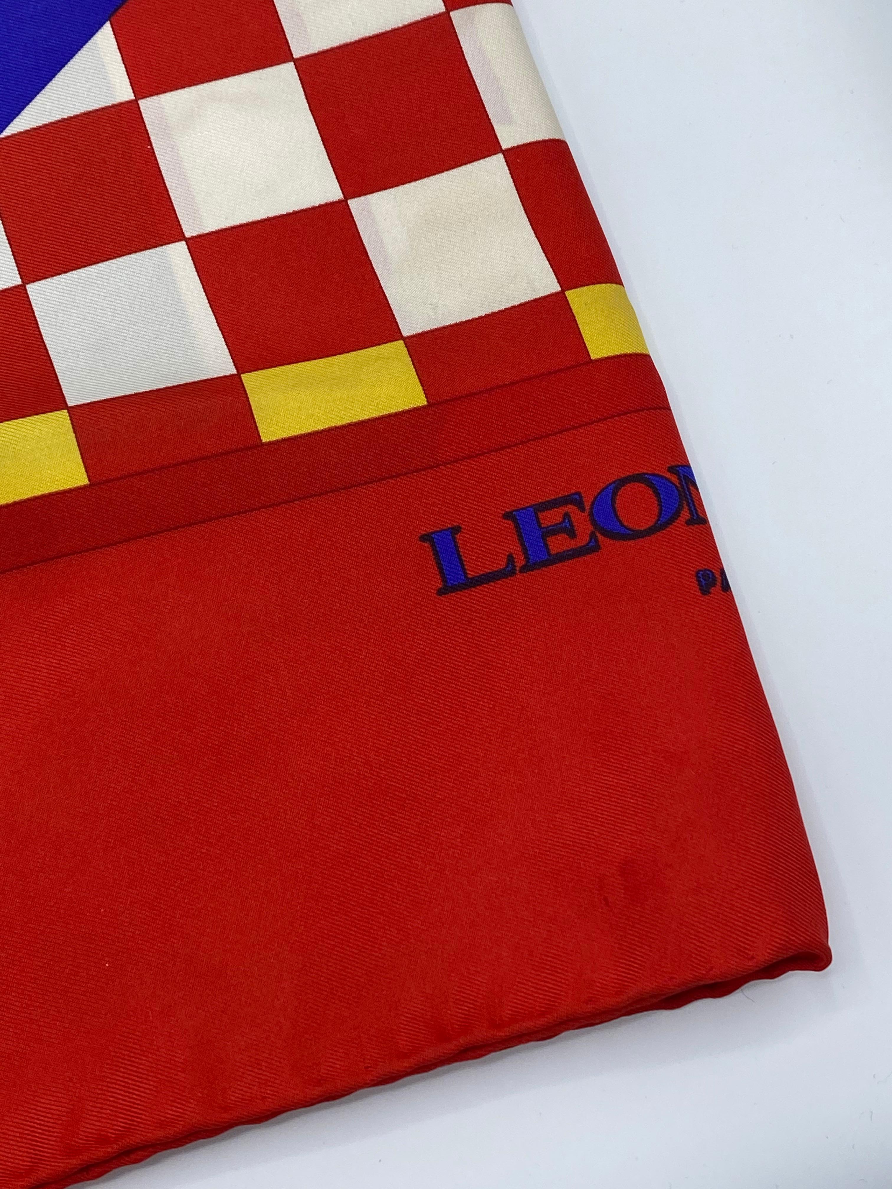 Vintage Leonard Multicolored Silk Game Scarf In Excellent Condition For Sale In Beverly Hills, CA