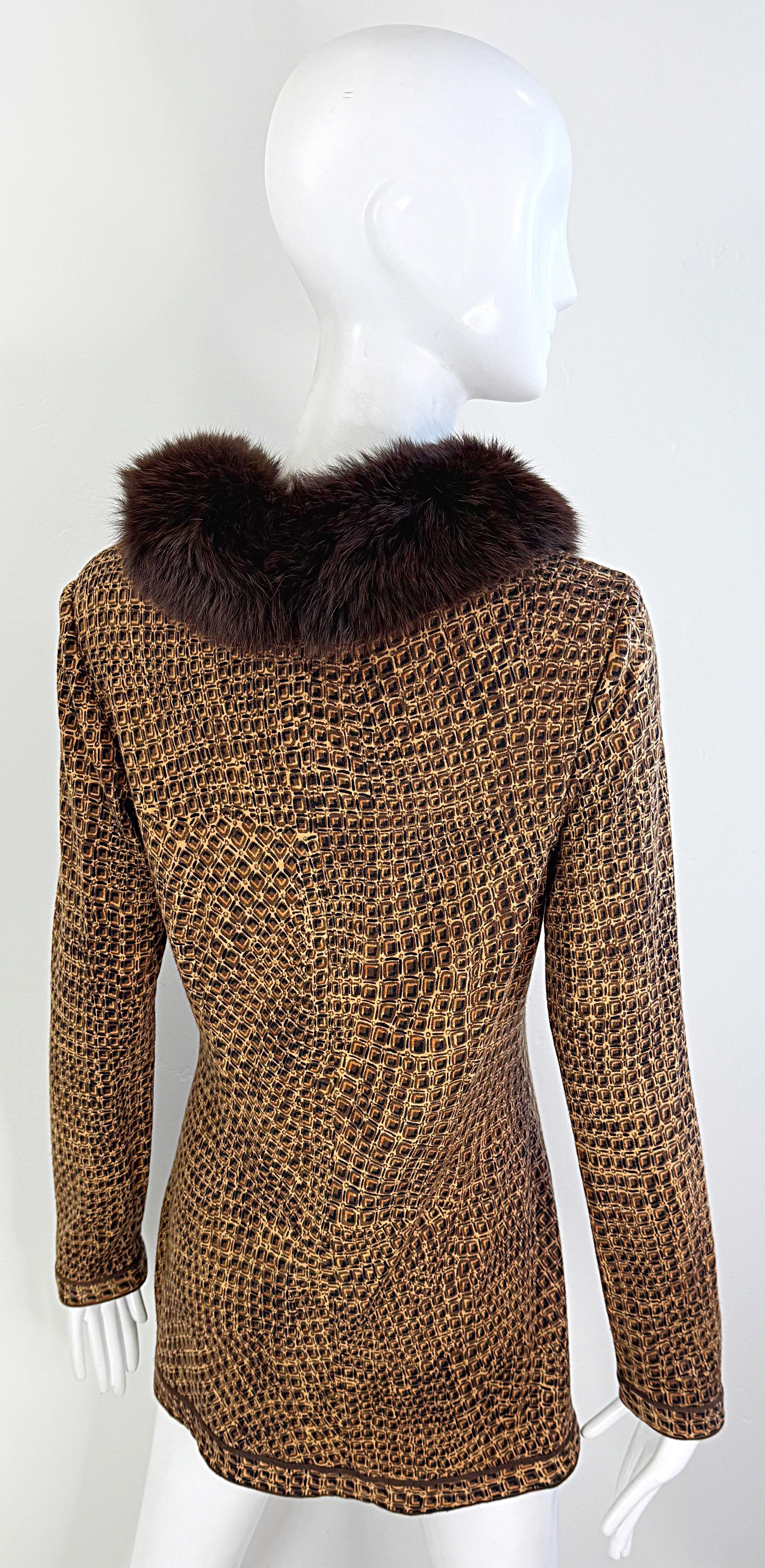 Vintage Leonard of Paris anni '90 Taglia 44 Stampa coccodrillo Colletto in pelliccia di volpe anni '90 Maglione Top in vendita 5