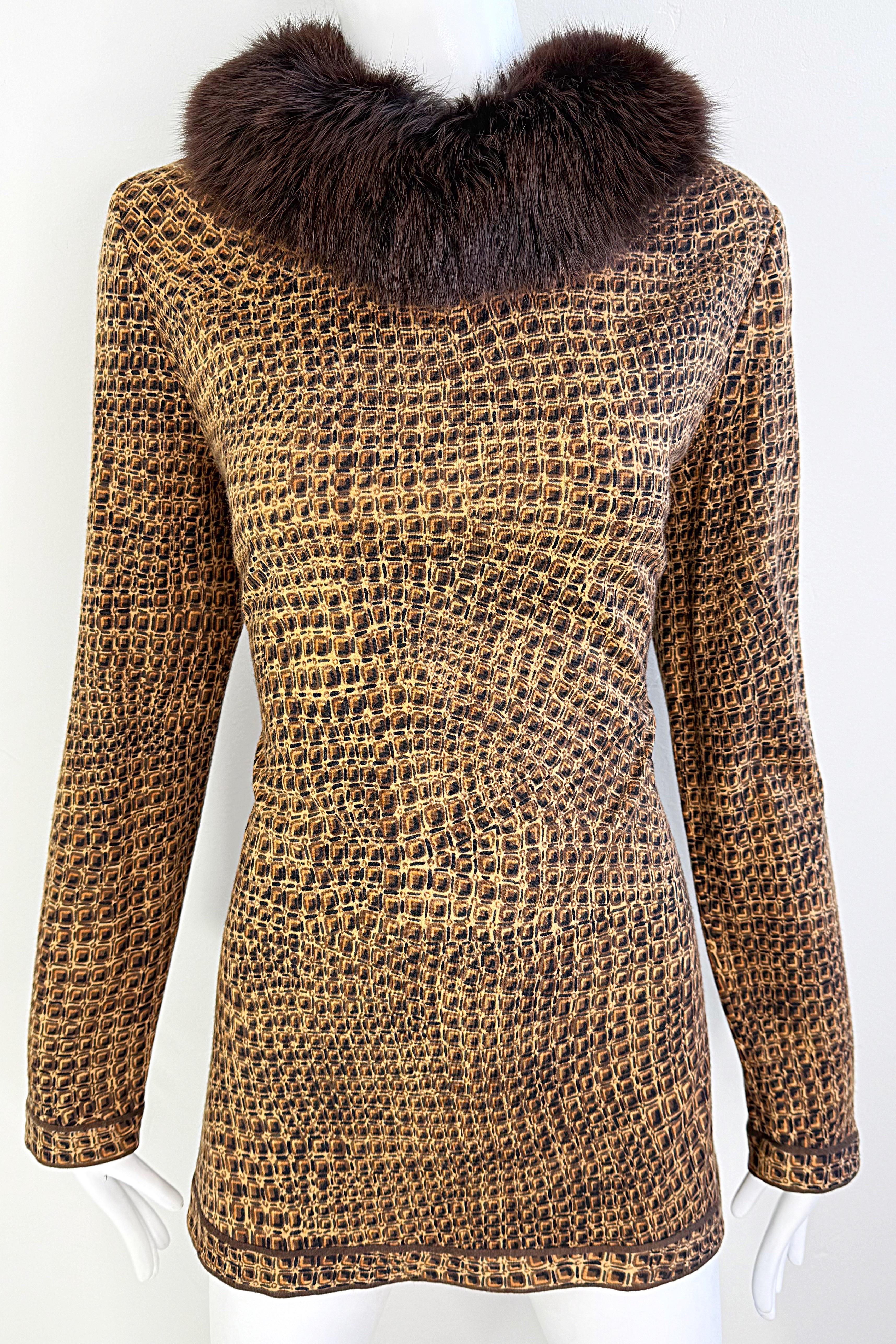 Vintage Leonard of Paris anni '90 Taglia 44 Stampa coccodrillo Colletto in pelliccia di volpe anni '90 Maglione Top in vendita 6