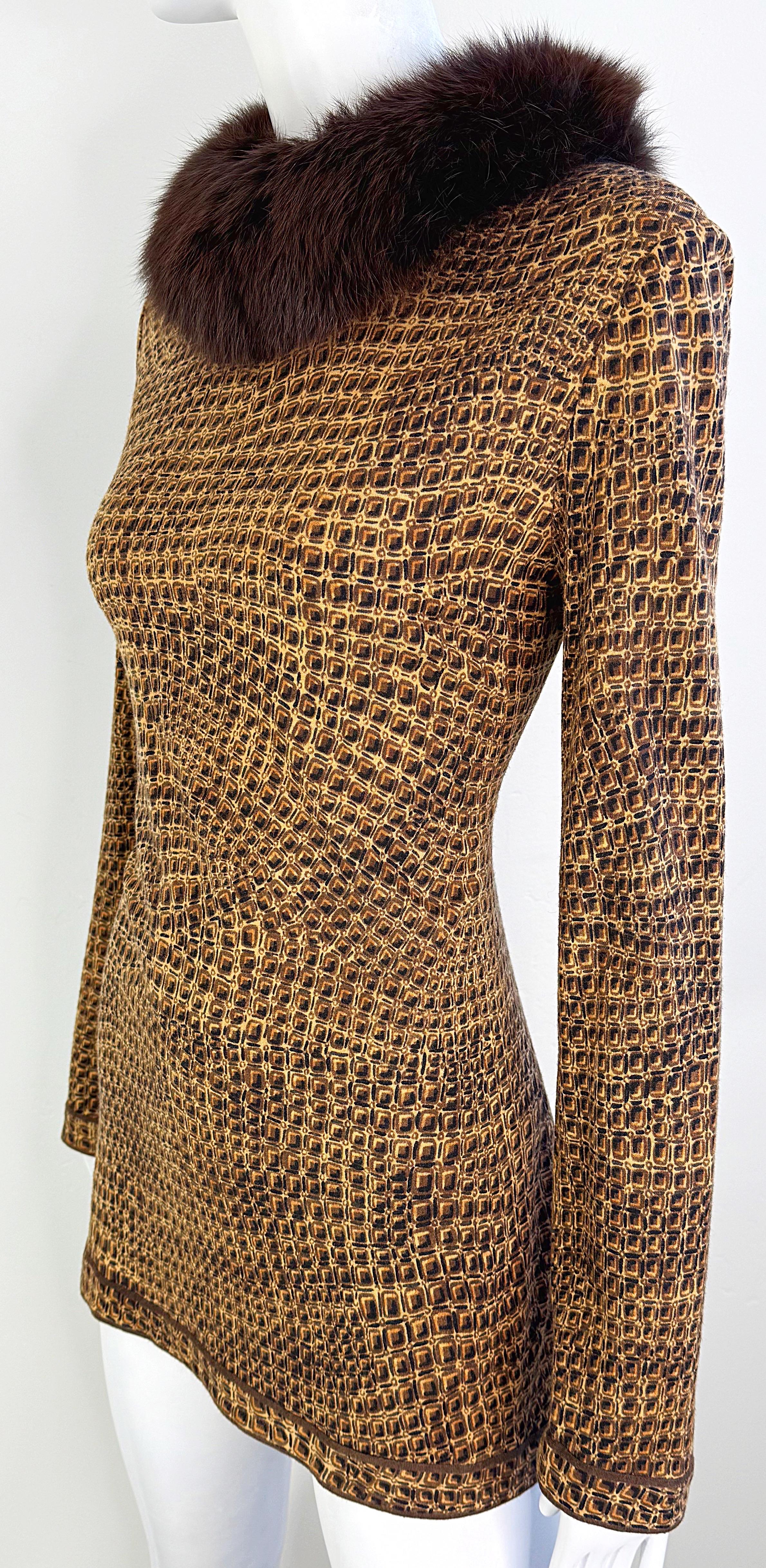 Vintage Leonard of Paris anni '90 Taglia 44 Stampa coccodrillo Colletto in pelliccia di volpe anni '90 Maglione Top in vendita 7