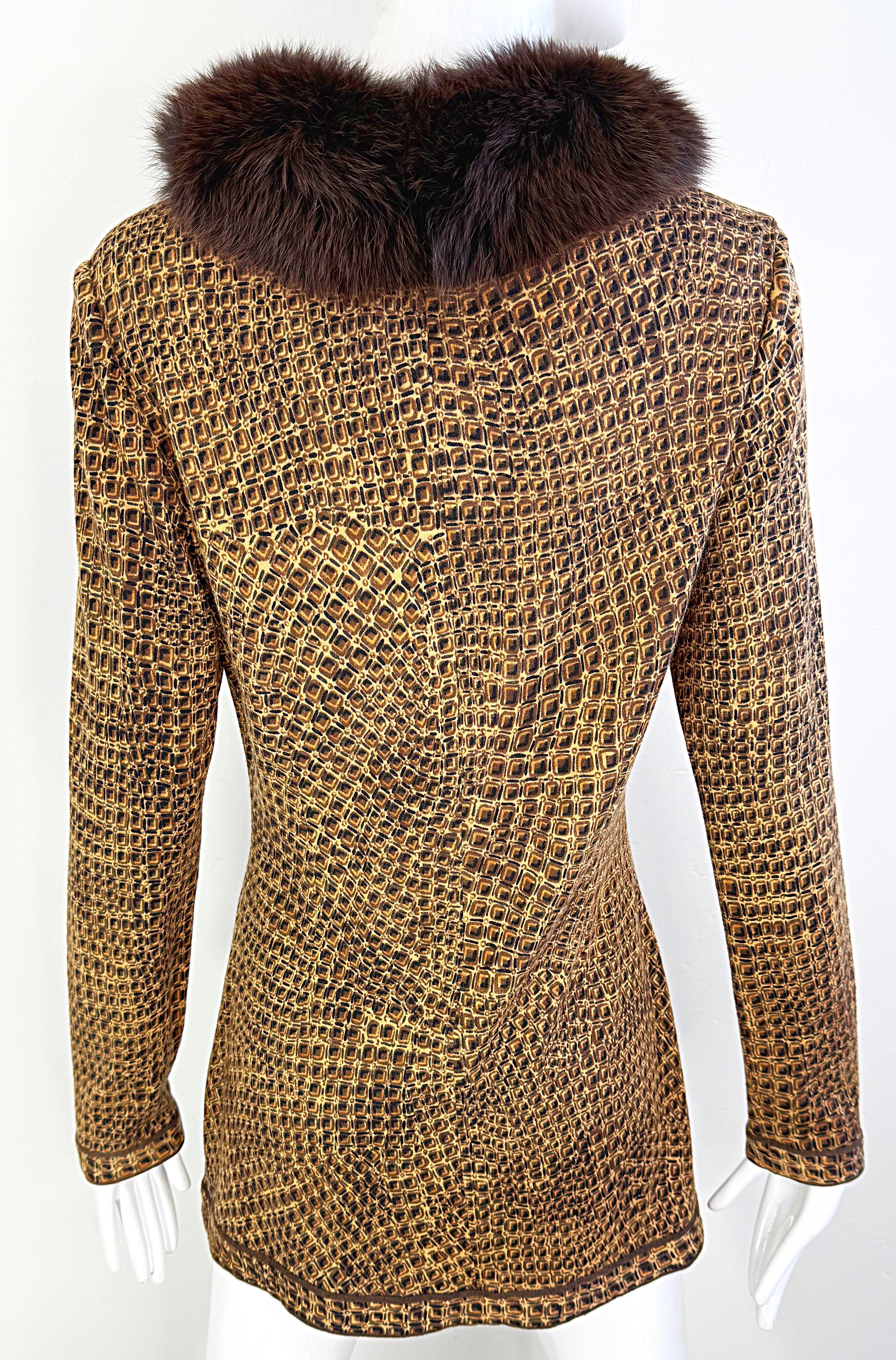 Vintage Leonard of Paris anni '90 Taglia 44 Stampa coccodrillo Colletto in pelliccia di volpe anni '90 Maglione Top in vendita 8