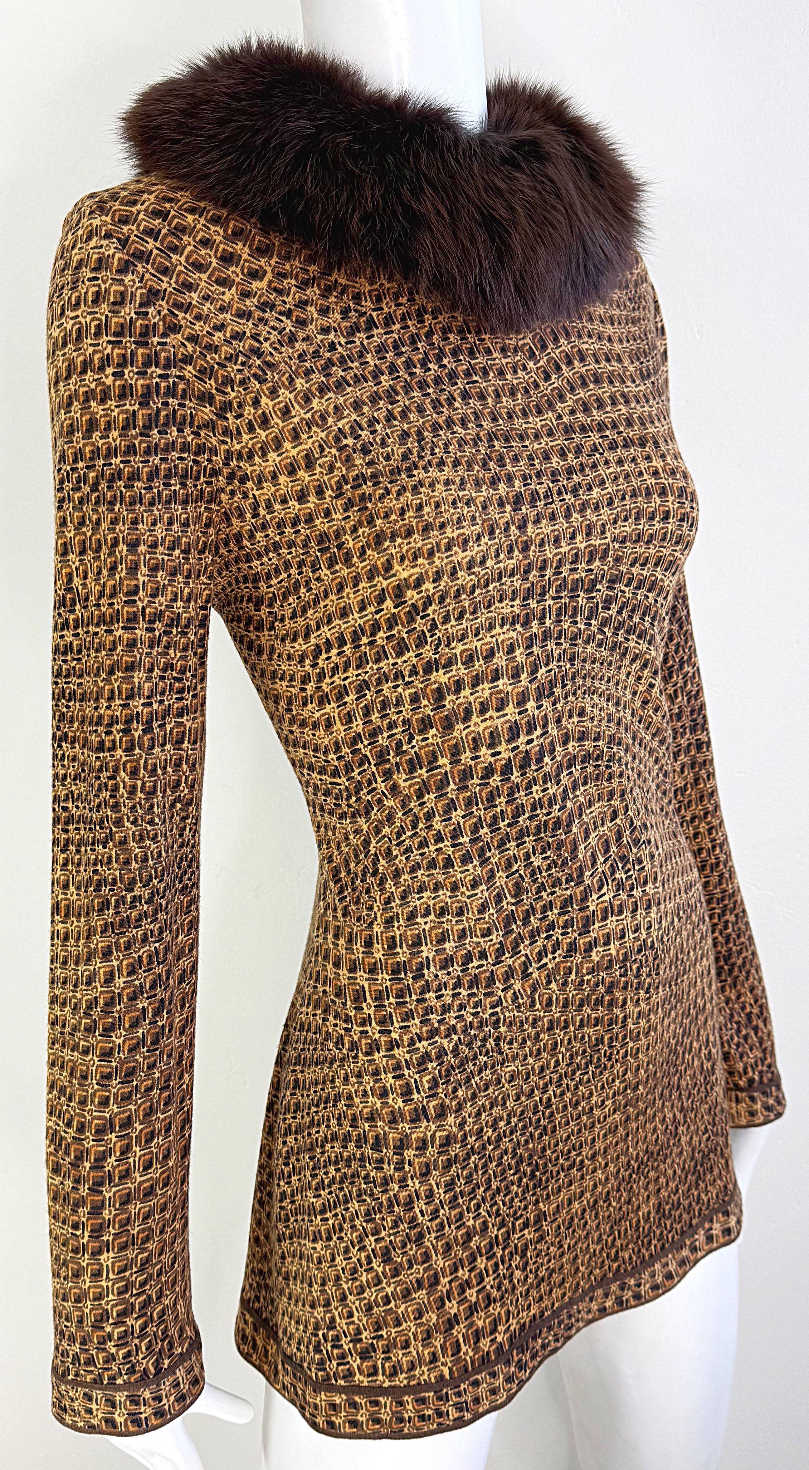 Vintage Leonard of Paris anni '90 Taglia 44 Stampa coccodrillo Colletto in pelliccia di volpe anni '90 Maglione Top in vendita 9