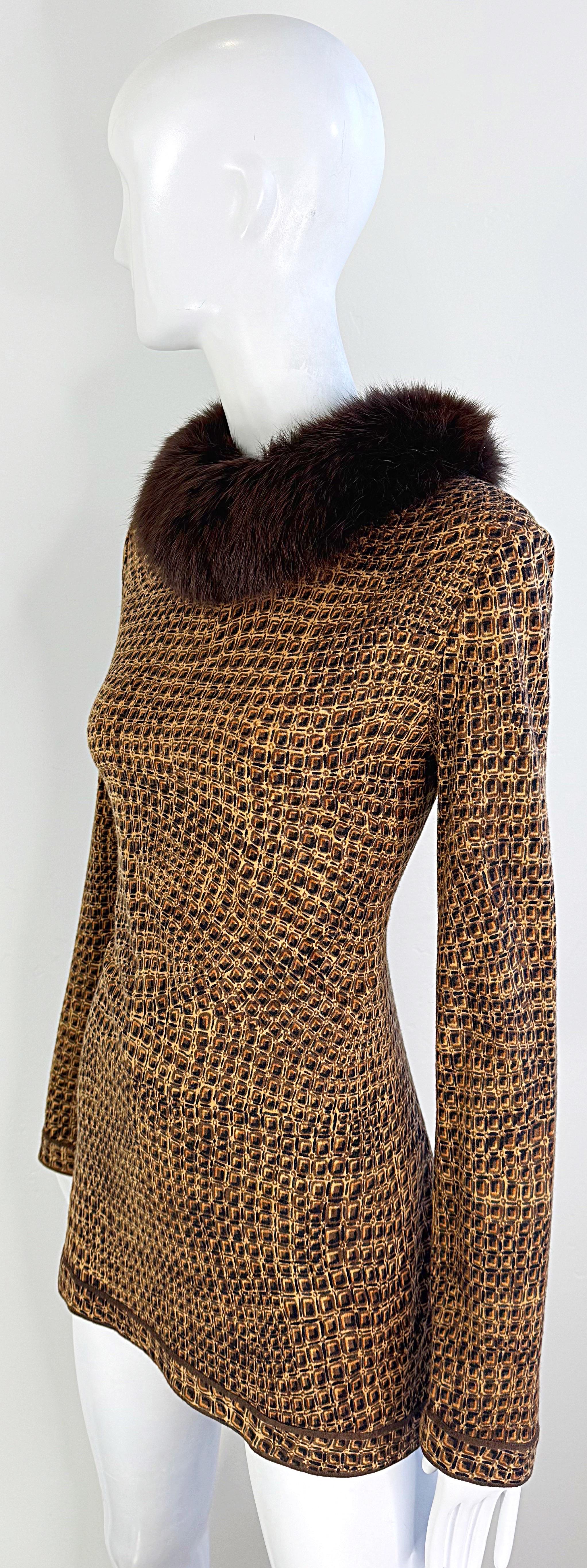 Vintage Leonard of Paris anni '90 Taglia 44 Stampa coccodrillo Colletto in pelliccia di volpe anni '90 Maglione Top in vendita 11