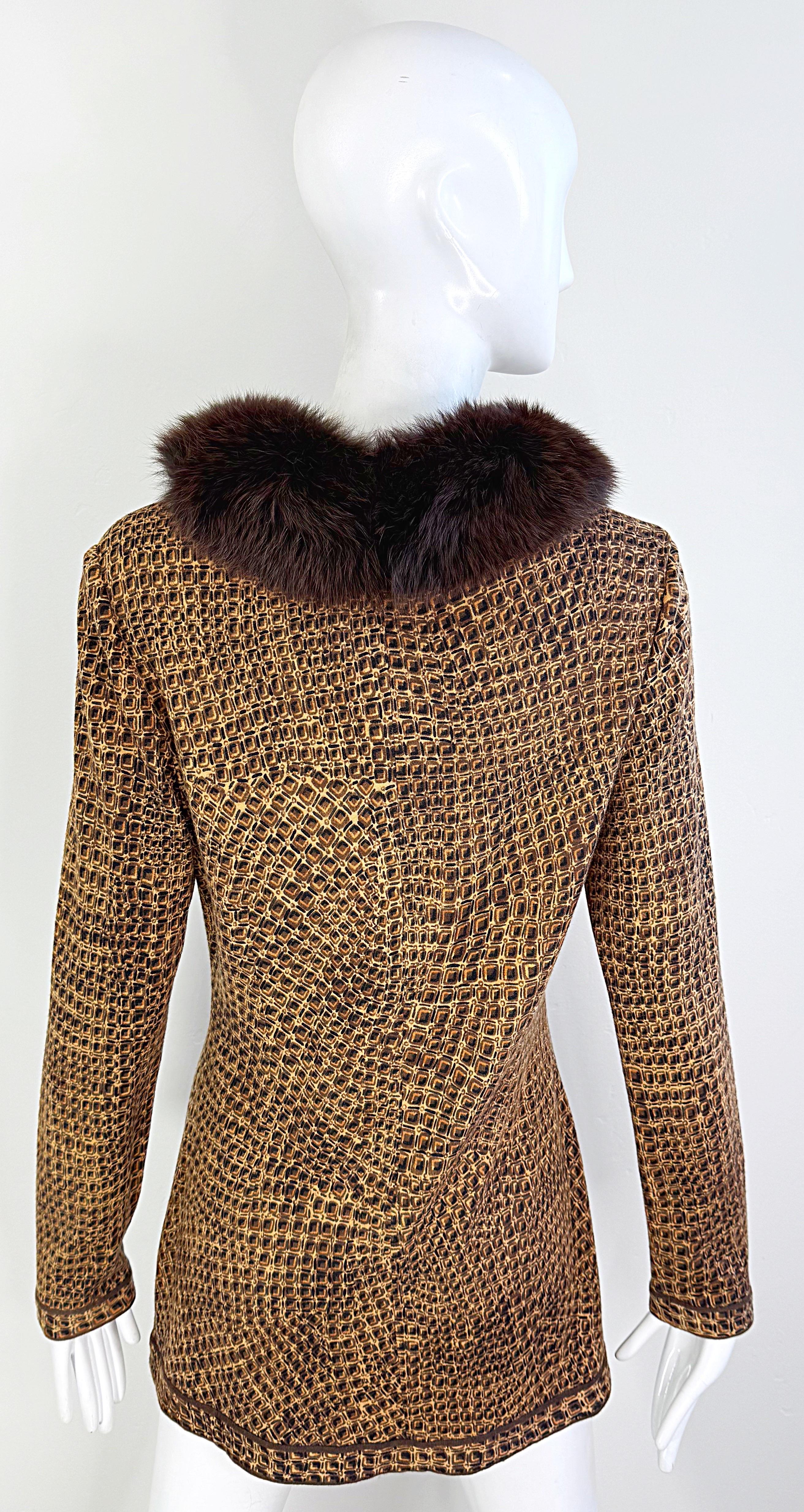 Vintage Leonard of Paris anni '90 Taglia 44 Stampa coccodrillo Colletto in pelliccia di volpe anni '90 Maglione Top In condizioni ottime in vendita a San Diego, CA