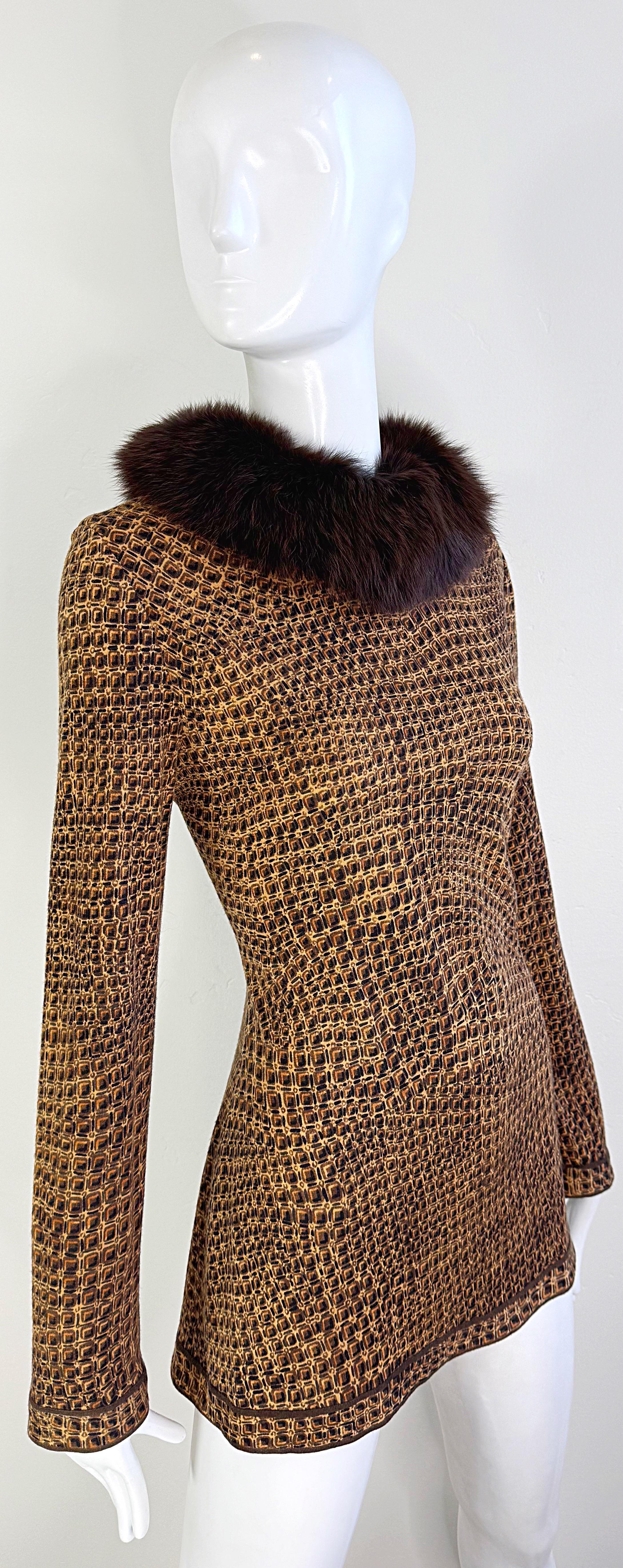 Vintage Leonard of Paris anni '90 Taglia 44 Stampa coccodrillo Colletto in pelliccia di volpe anni '90 Maglione Top in vendita 1