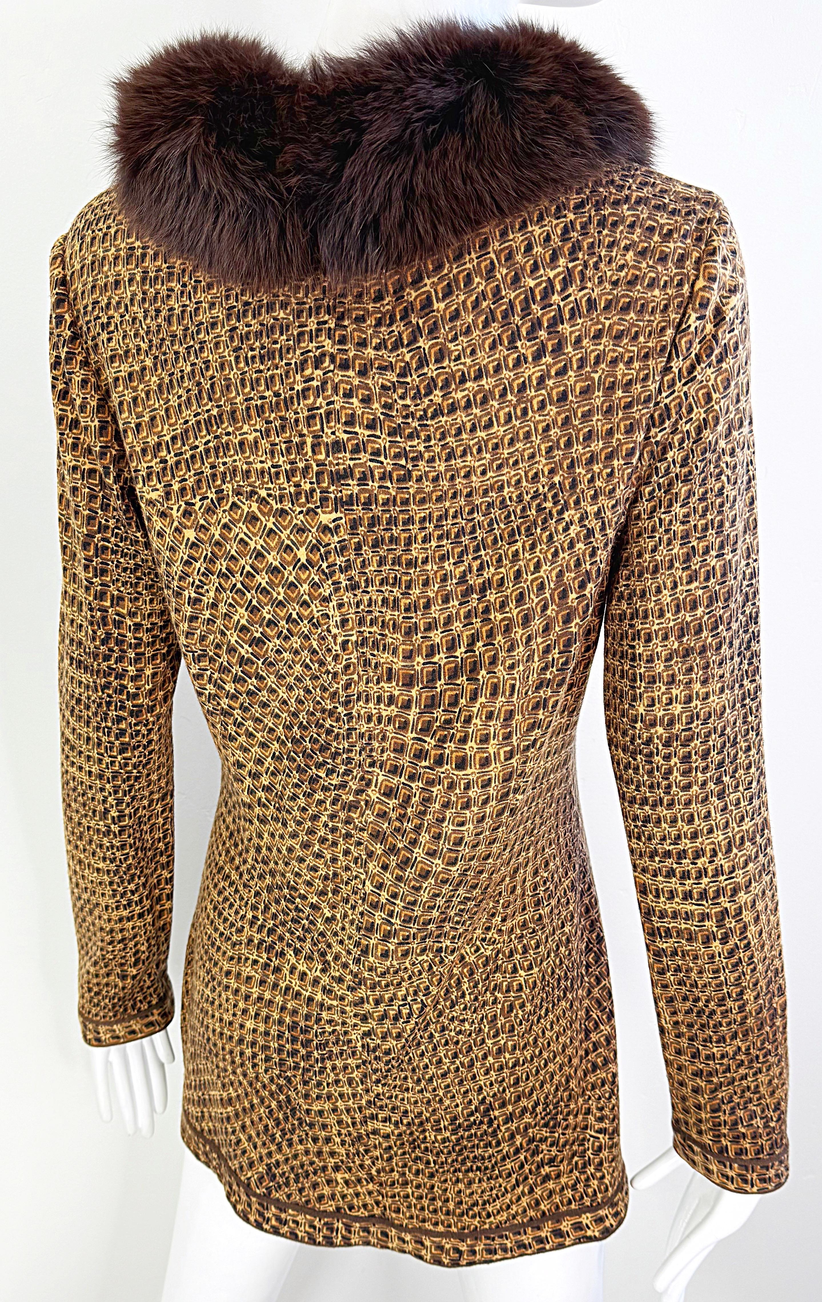 Vintage Leonard of Paris anni '90 Taglia 44 Stampa coccodrillo Colletto in pelliccia di volpe anni '90 Maglione Top in vendita 3
