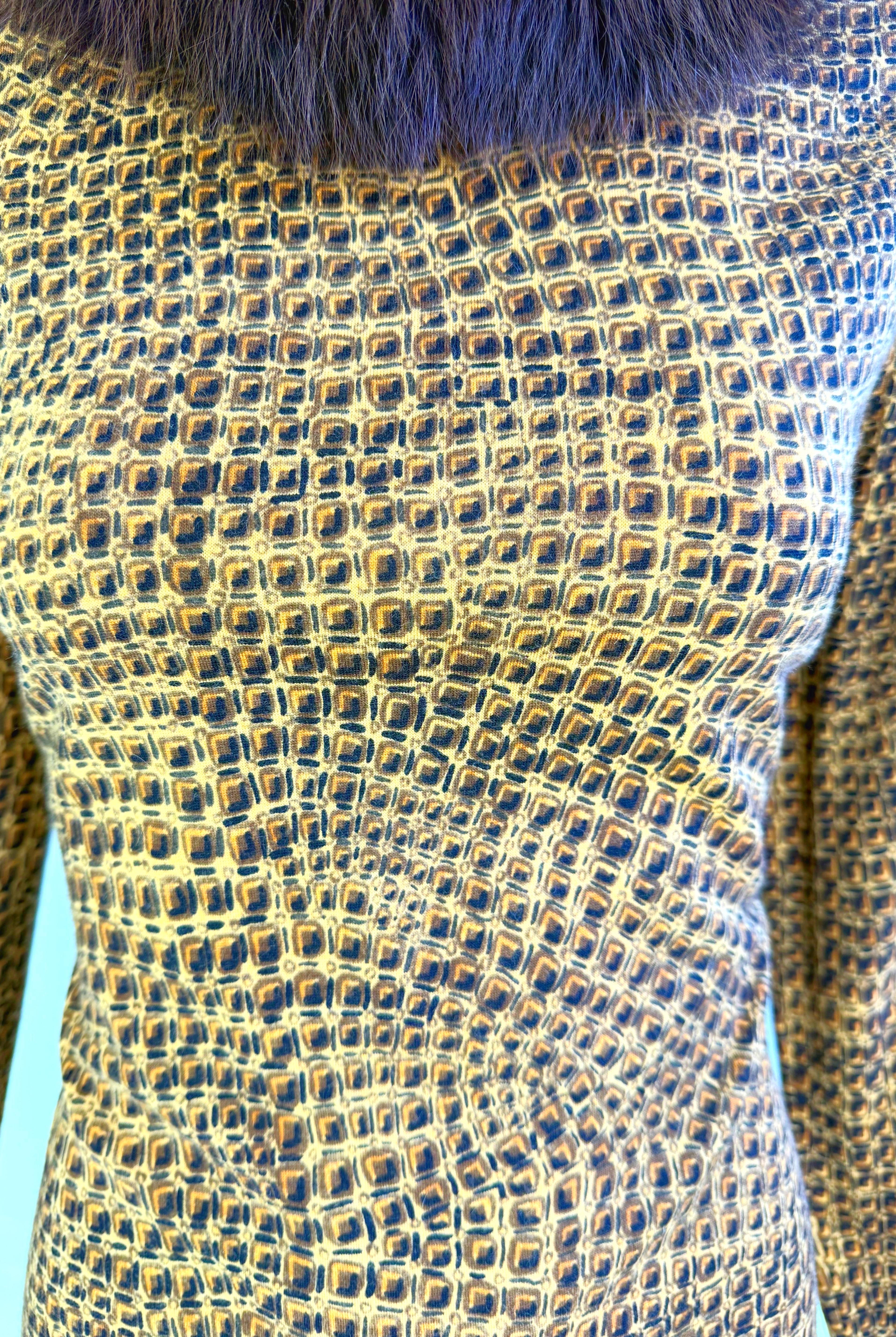 Vintage Leonard of Paris anni '90 Taglia 44 Stampa coccodrillo Colletto in pelliccia di volpe anni '90 Maglione Top in vendita 4