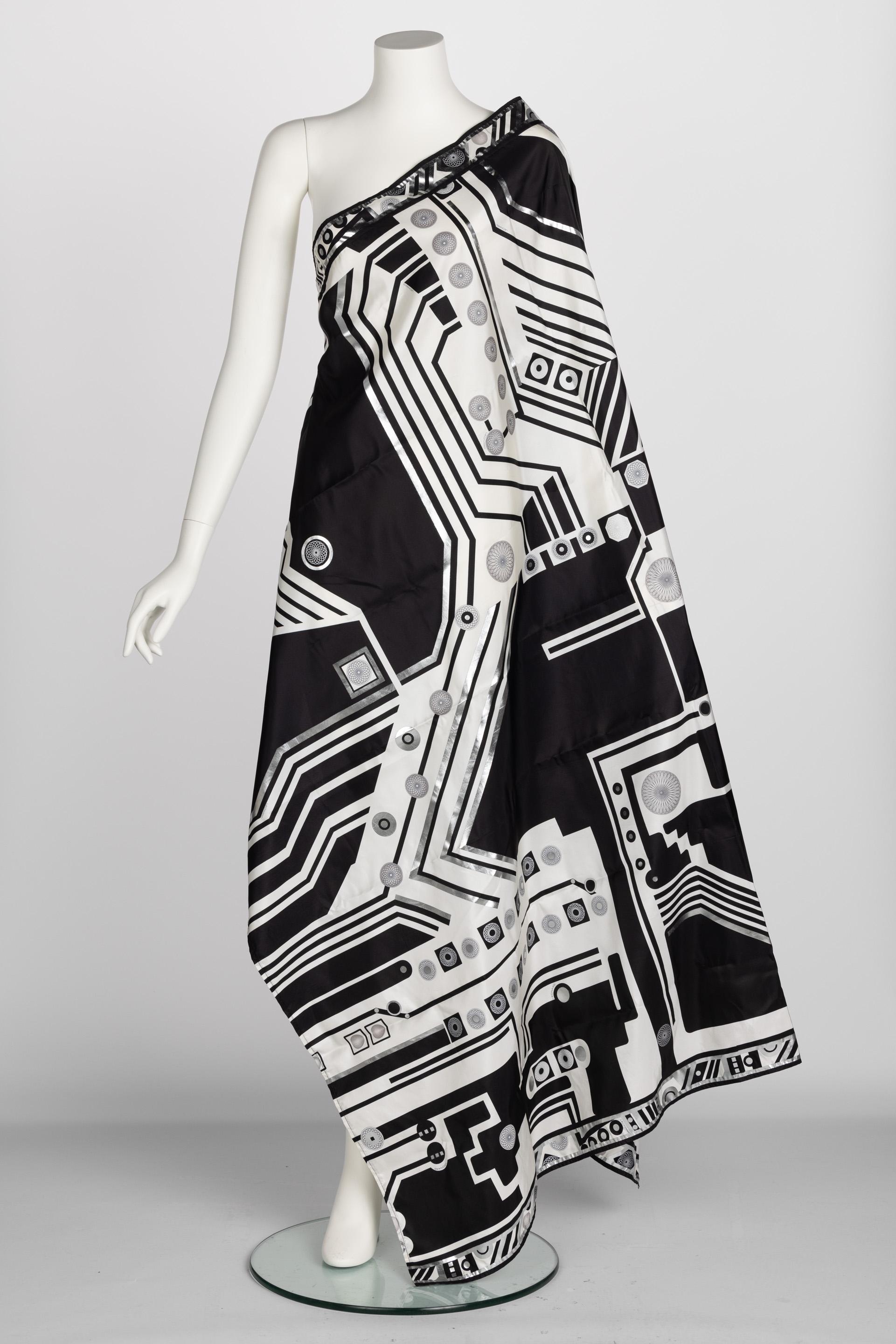 vintage-leonard-paris-black-silver-peek-a-boo-side-dress-and-shawl-set