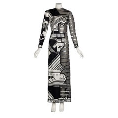 Vintage Leonard Paris Black Silver Peek a Boo Side Dress & Shawl Set , 1990s