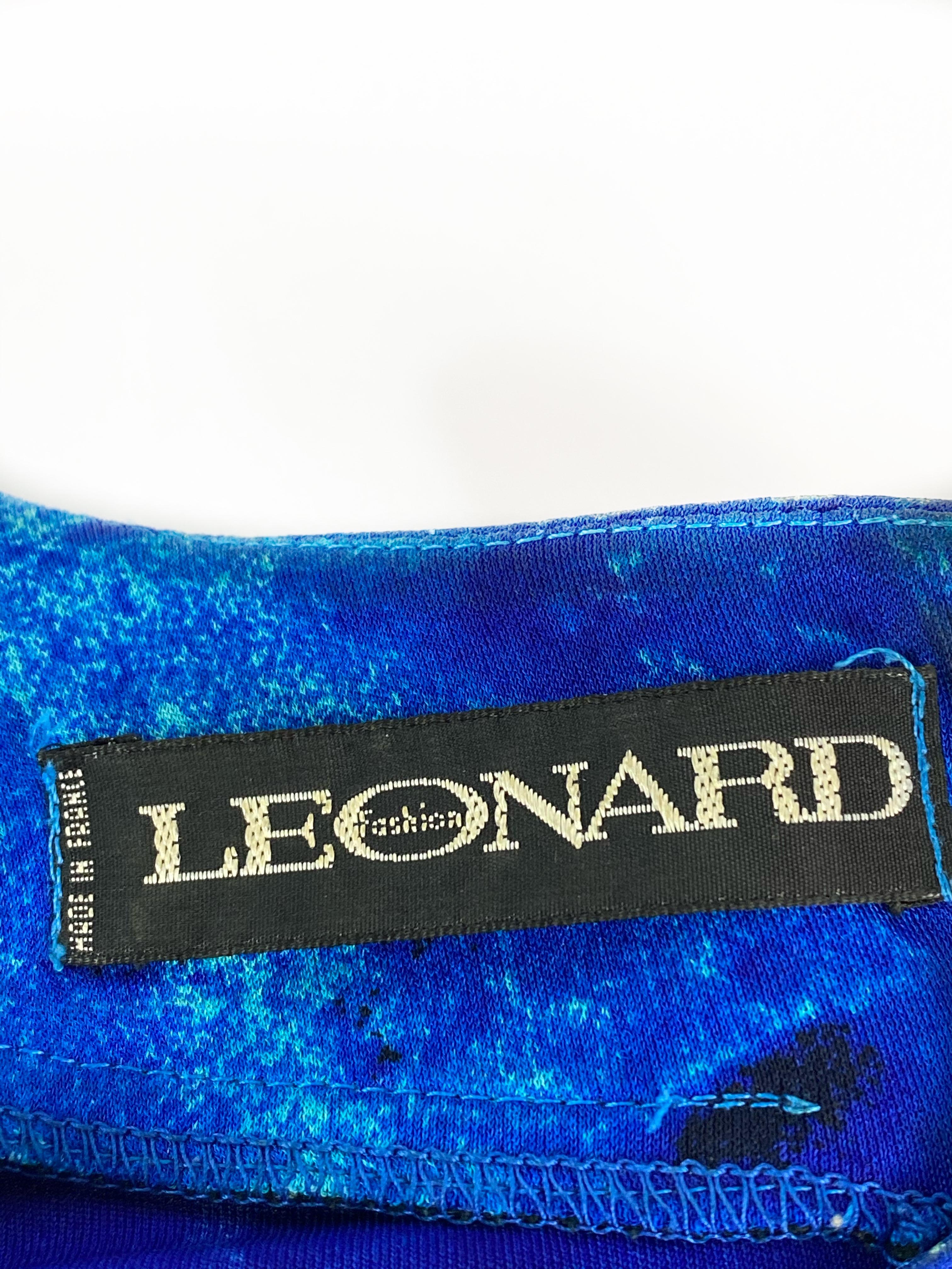 Vintage LEONARD Paris Blue Aqua Vestito midi a maniche lunghe con cintura in vendita 6