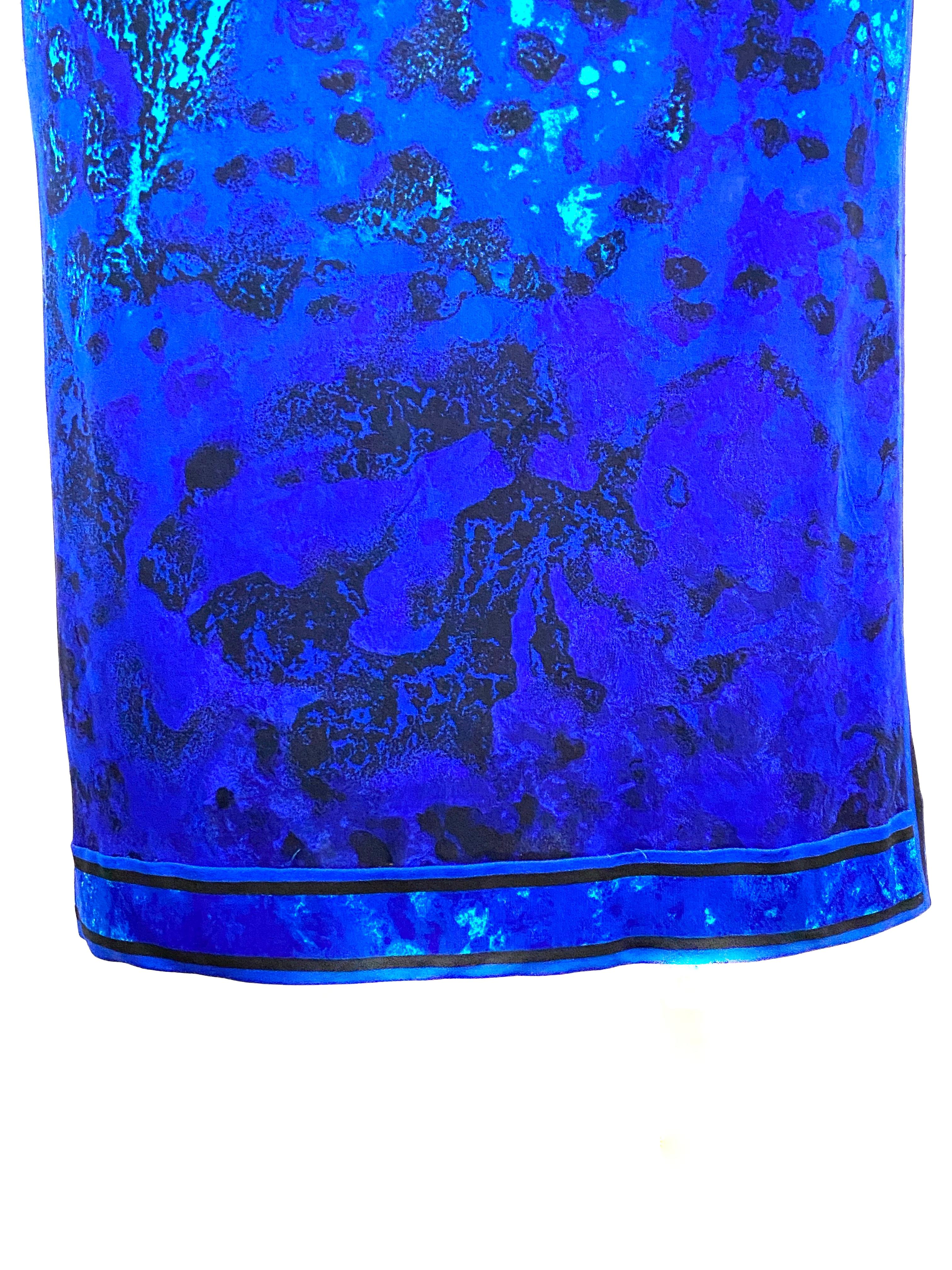 Vintage LEONARD Paris Blue Aqua Vestito midi a maniche lunghe con cintura in vendita 4