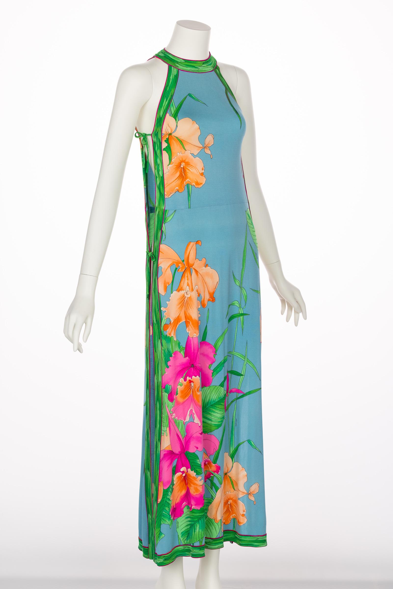  Vintage Leonard Paris Floral Print Open Side Silk Jersey Dress, 1970s 5