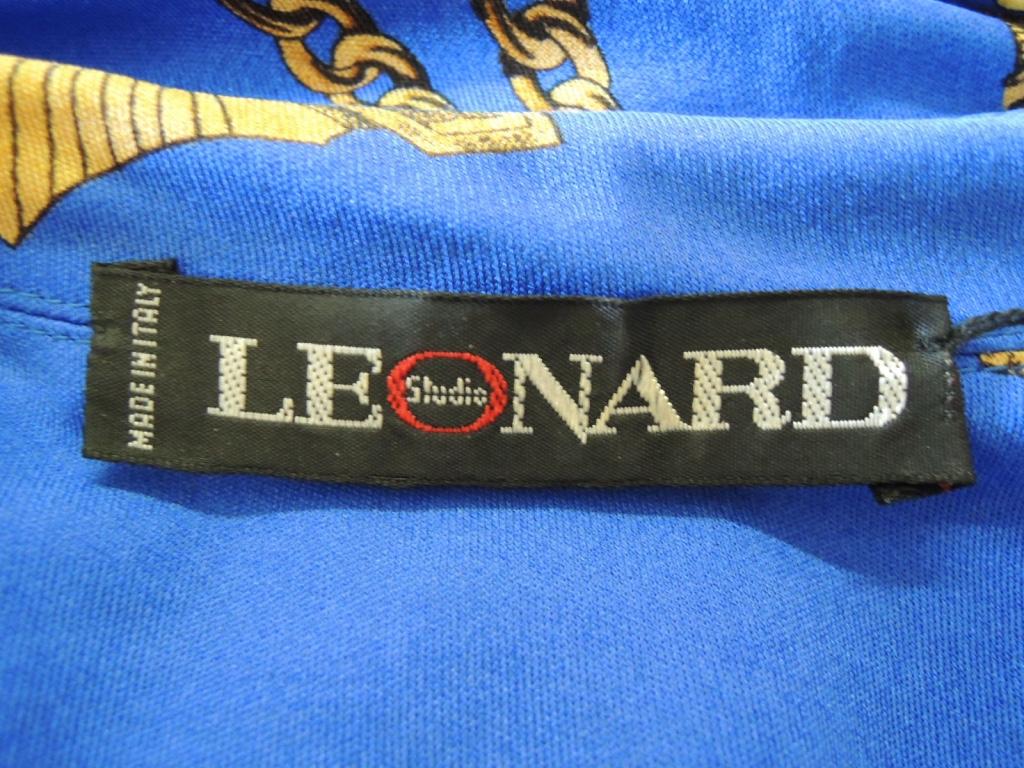 Vintage Leonard Paris Jewelry Motif Silk Jersey Mikado Belted Wrap Dress For Sale 4