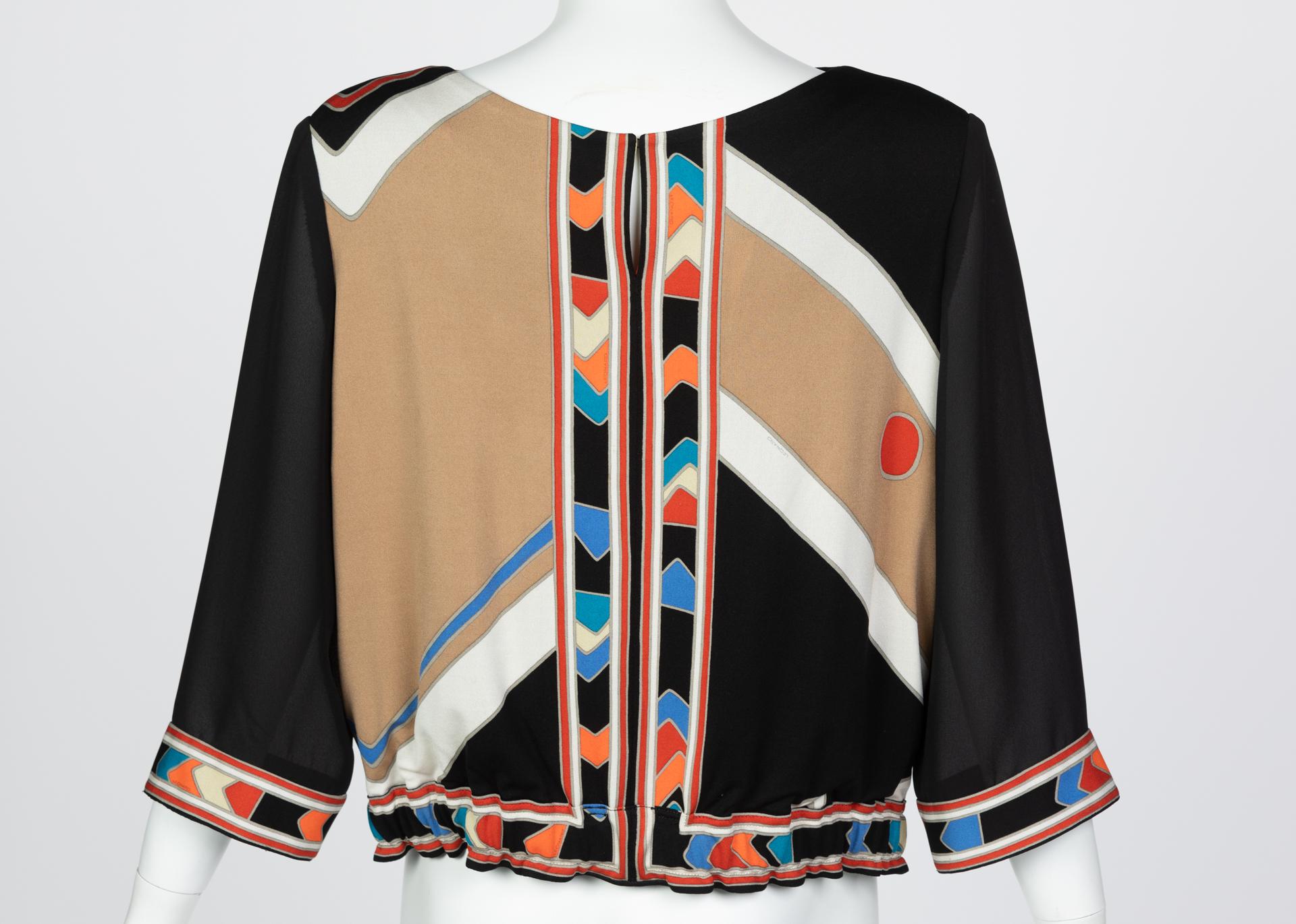 Vintage Leonard Paris Multicolored Geometric Printed Silk Jersey Blouse TOP 1