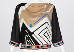 Vintage Leonard Paris Multicolored Geometric Printed Silk Jersey Blouse TOP