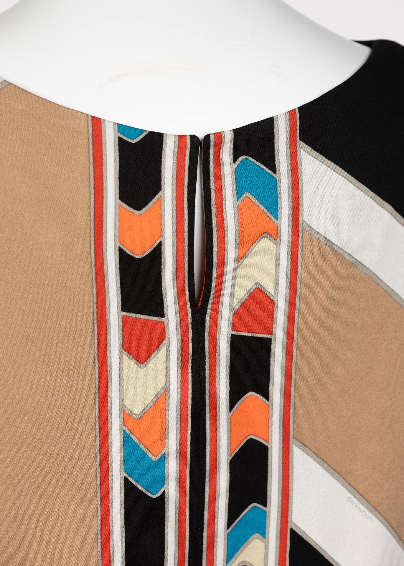 Vintage Leonard Paris Multicolored Geometric Printed Silk Jersey Blouse TOP For Sale 5
