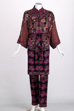Vintage Leonard Paris Printed Silk  Mini Dress / Tunic & Pants Set 1970s