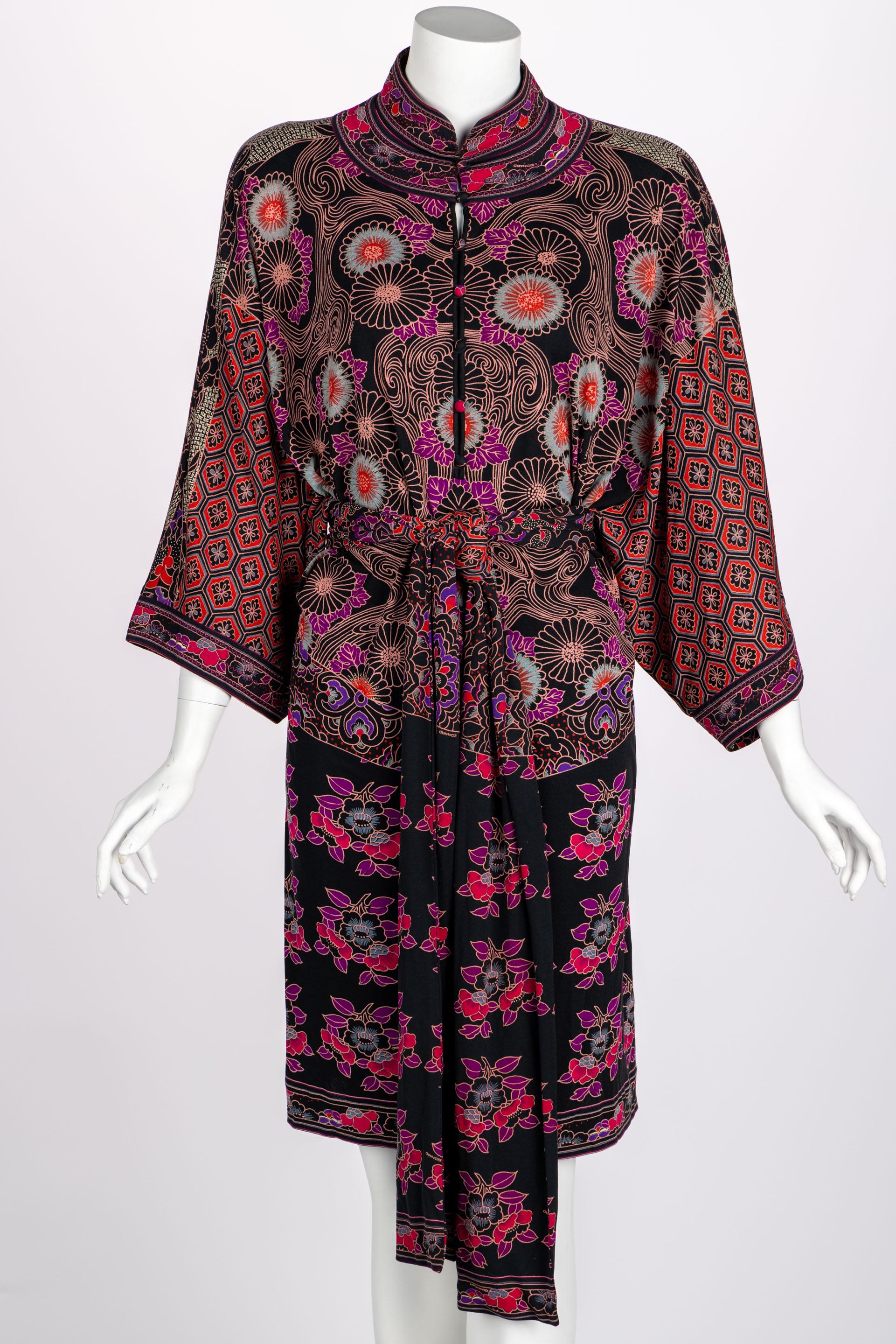 Women's  Vintage Leonard Paris Printed Silk  Mini Dress / Tunic & Pants Set 1970s