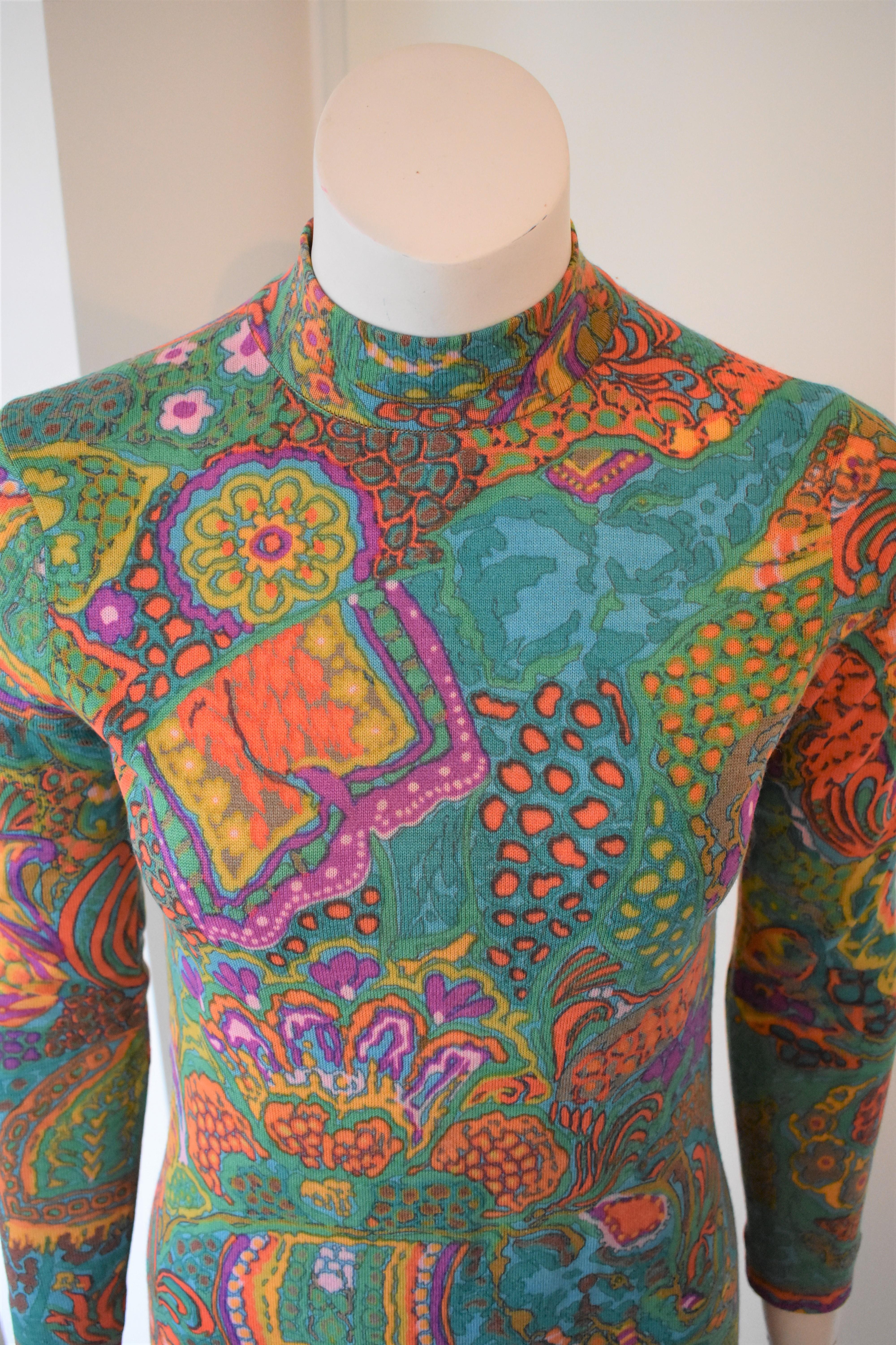 Vintage Leonard Paris Silk Jersey Colorful Print Dress In Good Condition In Amsterdam, NL