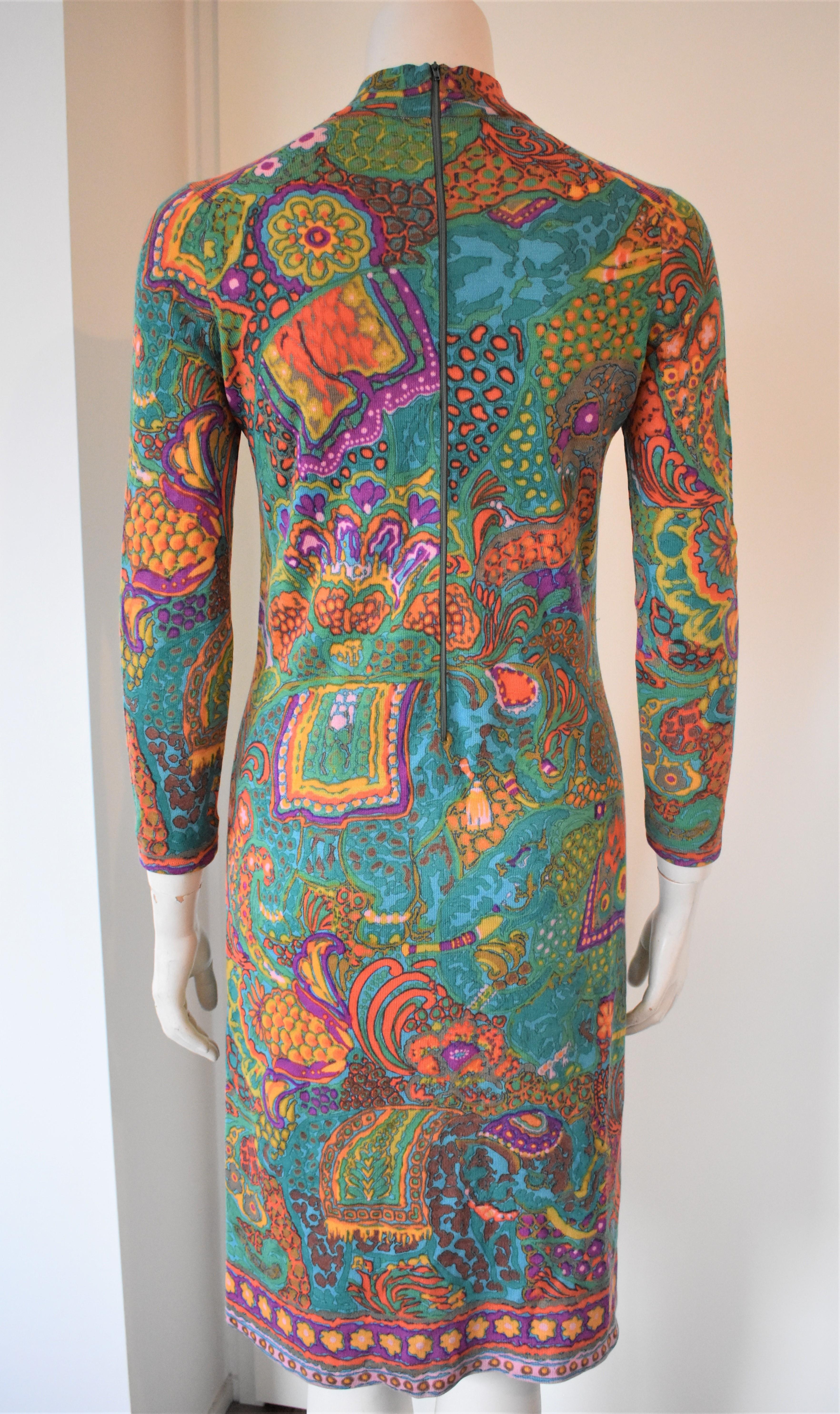 Women's Vintage Leonard Paris Silk Jersey Colorful Print Dress