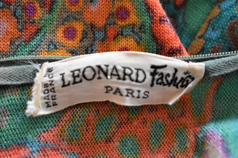 Vintage Leonard Paris Silk Jersey Colorful Print Dress at 1stDibs