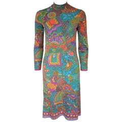 Vintage Leonard Paris Silk Jersey Colorful Print Dress Vintage Leonard Paris Silk Jersey Colorful Print Dress