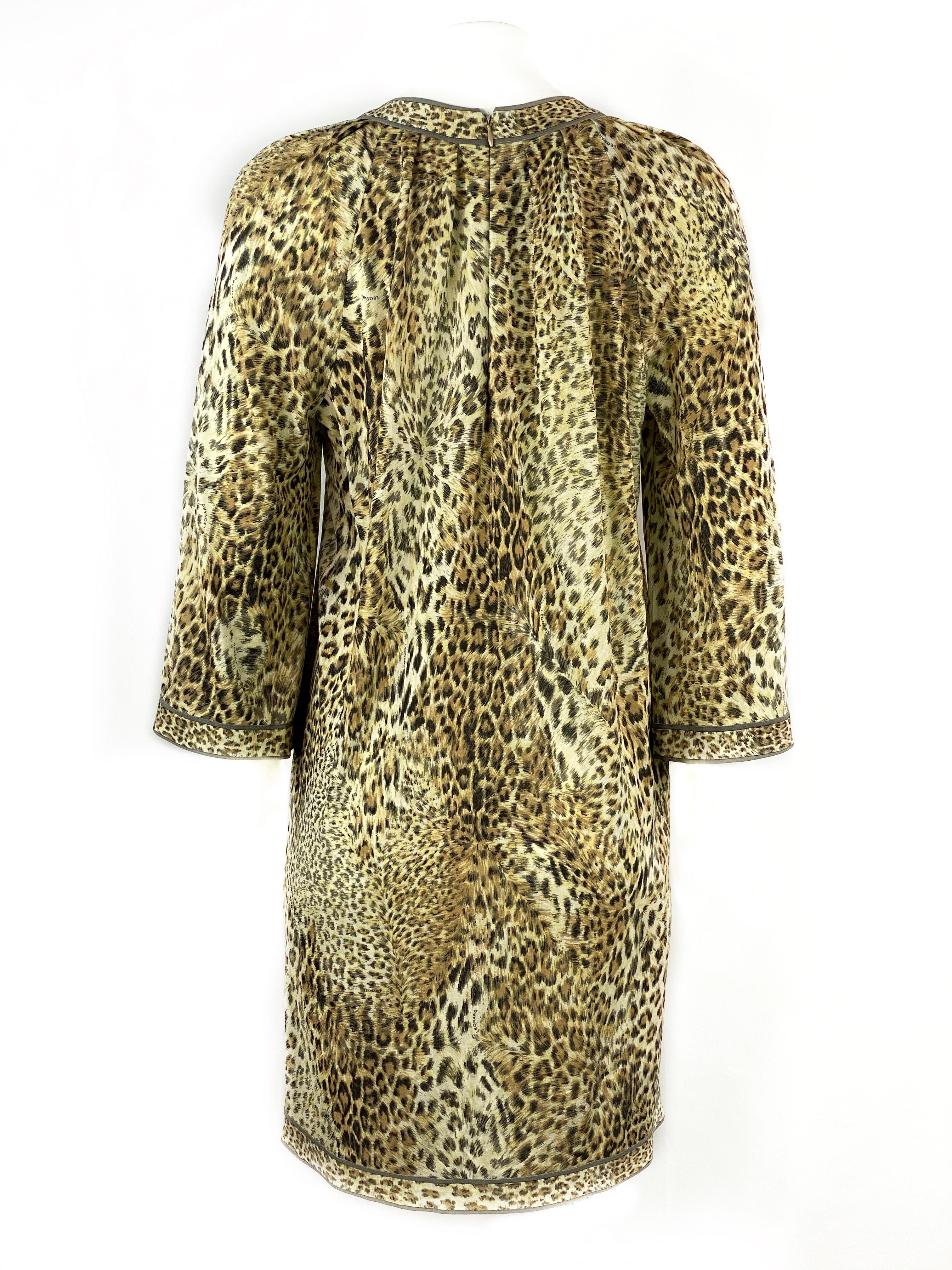 Vintage LEONARD Paris Silk Leopard 3/4 Sleeve Mini Dress Size 42 For Sale 1