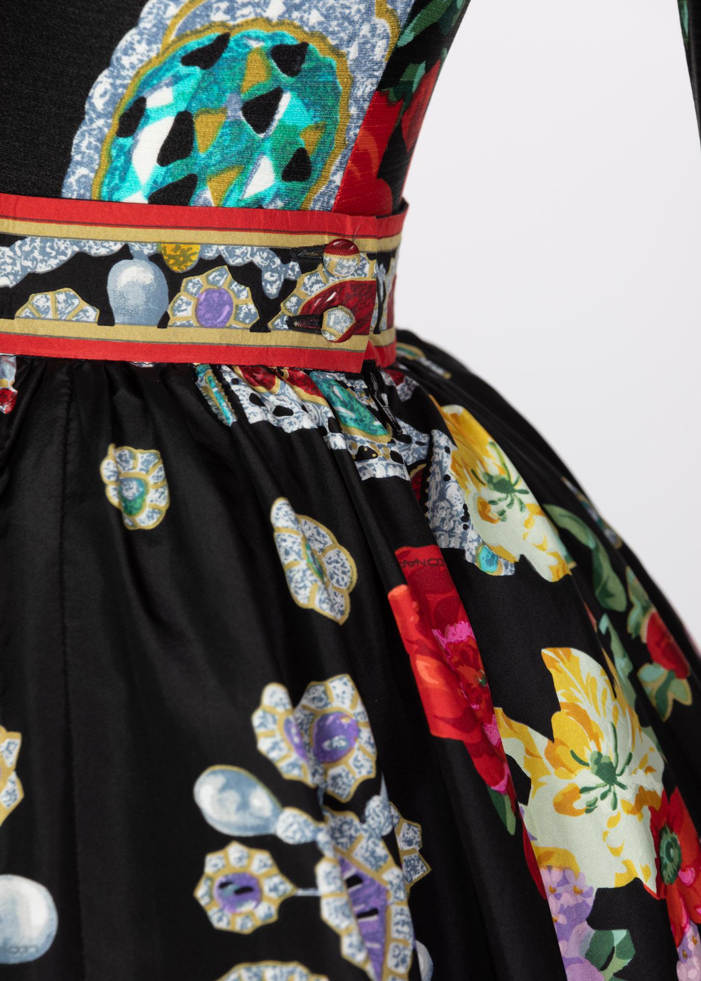 Vintage Leonard Paris Vibrant Jewel Print Silk Dress Ensemble  2