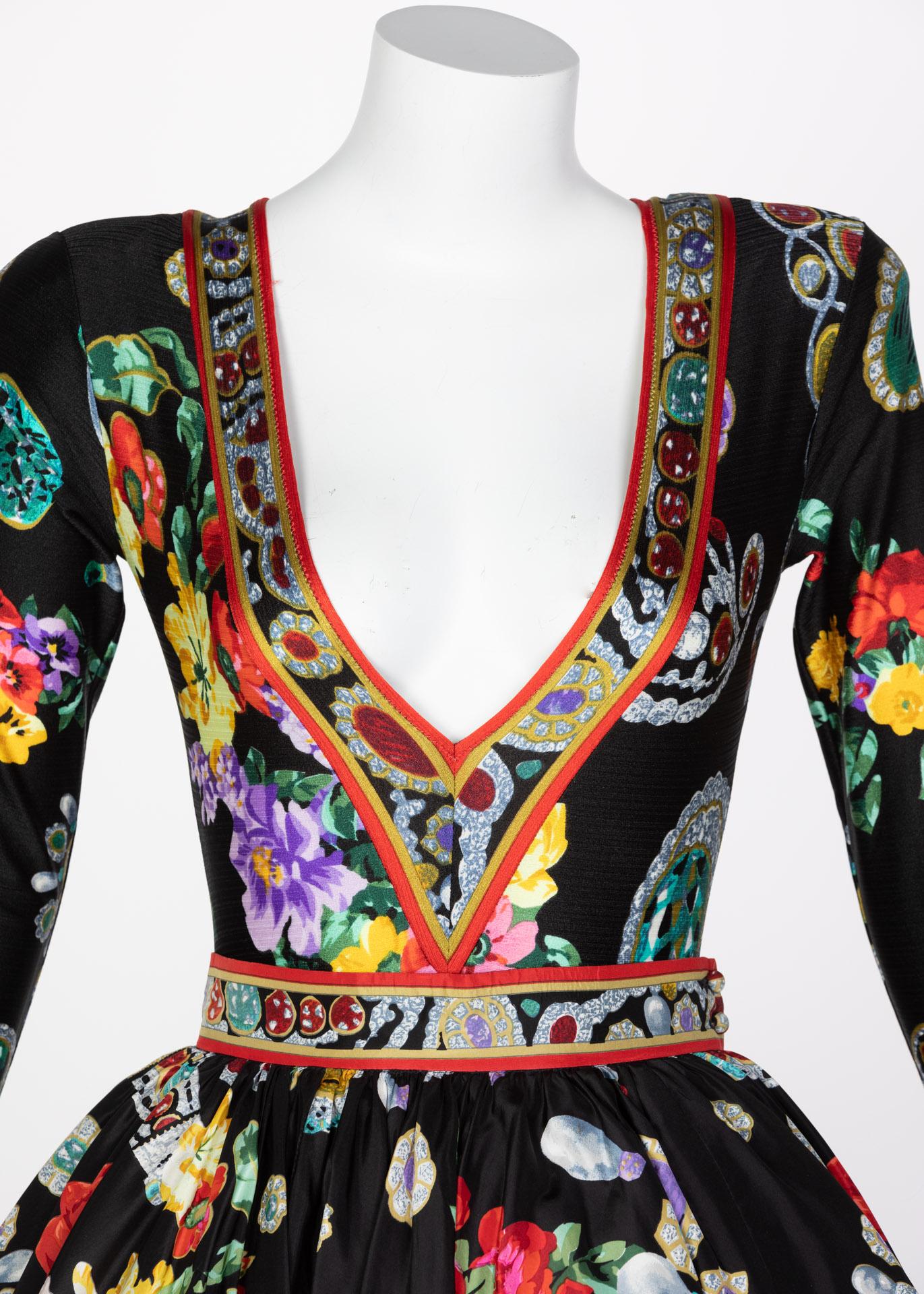 Vintage Leonard Paris Vibrant Jewel Print Silk Dress Ensemble  3