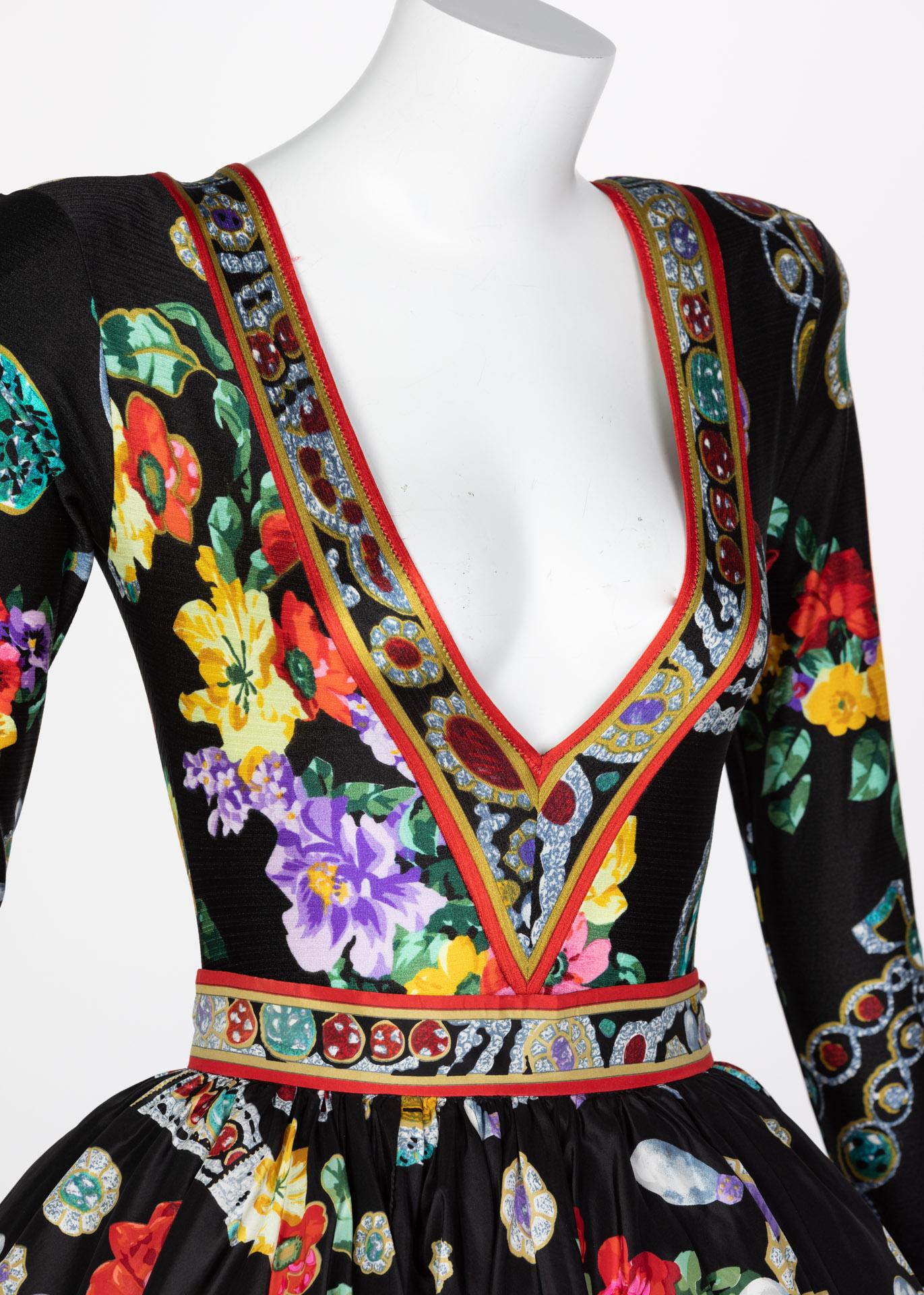 Vintage Leonard Paris Vibrant Jewel Print Silk Dress Ensemble 4