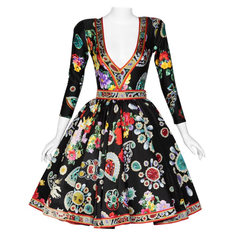 Vintage Leonard Paris Vibrant Jewel Print Silk Dress Ensemble at 1stDibs | leonard  paris vintage dress, jewel leonard