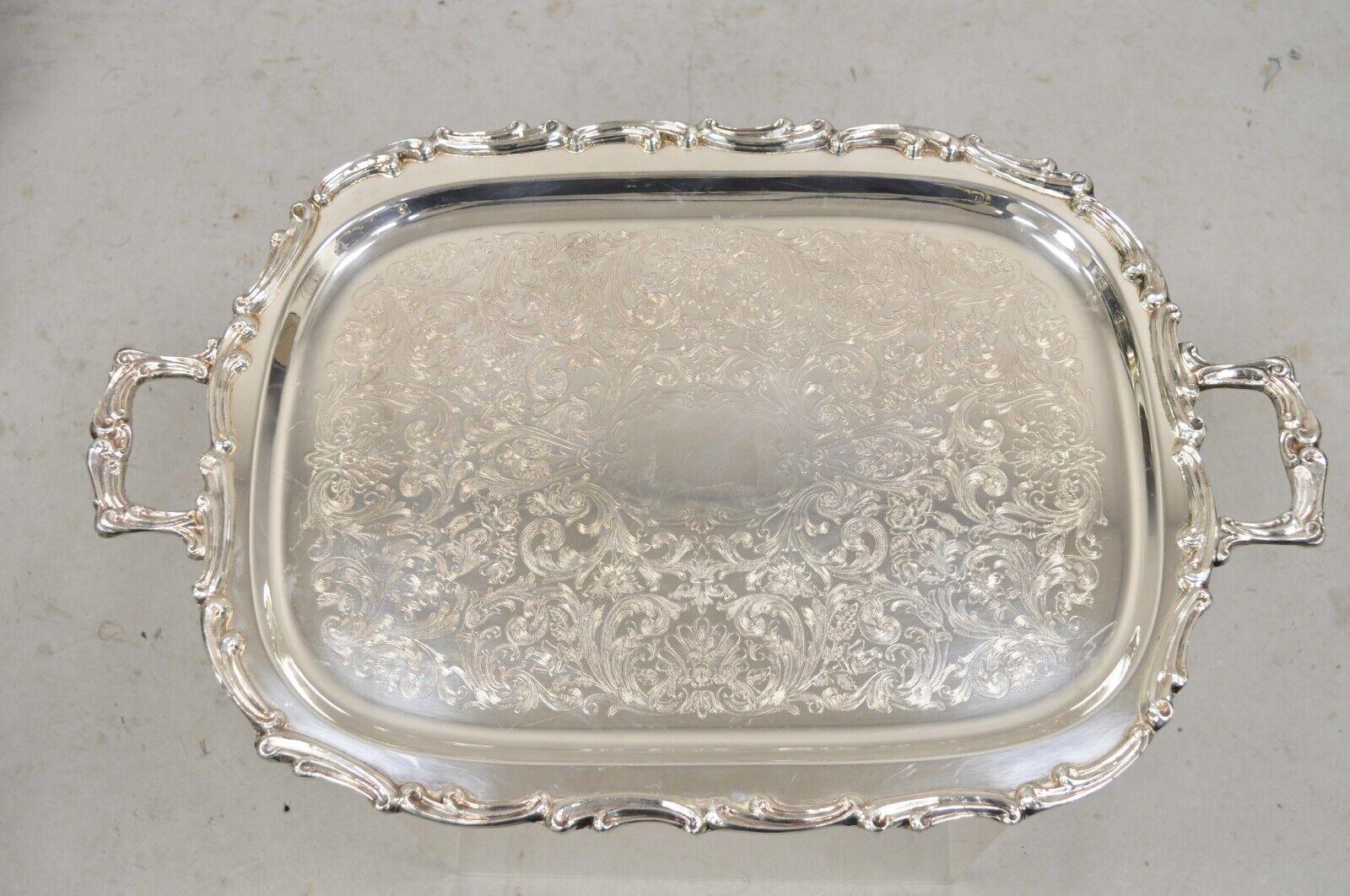 Vintage Leonard Regency Style Silver Plated Ornate Serving Platter Tray For Sale 5