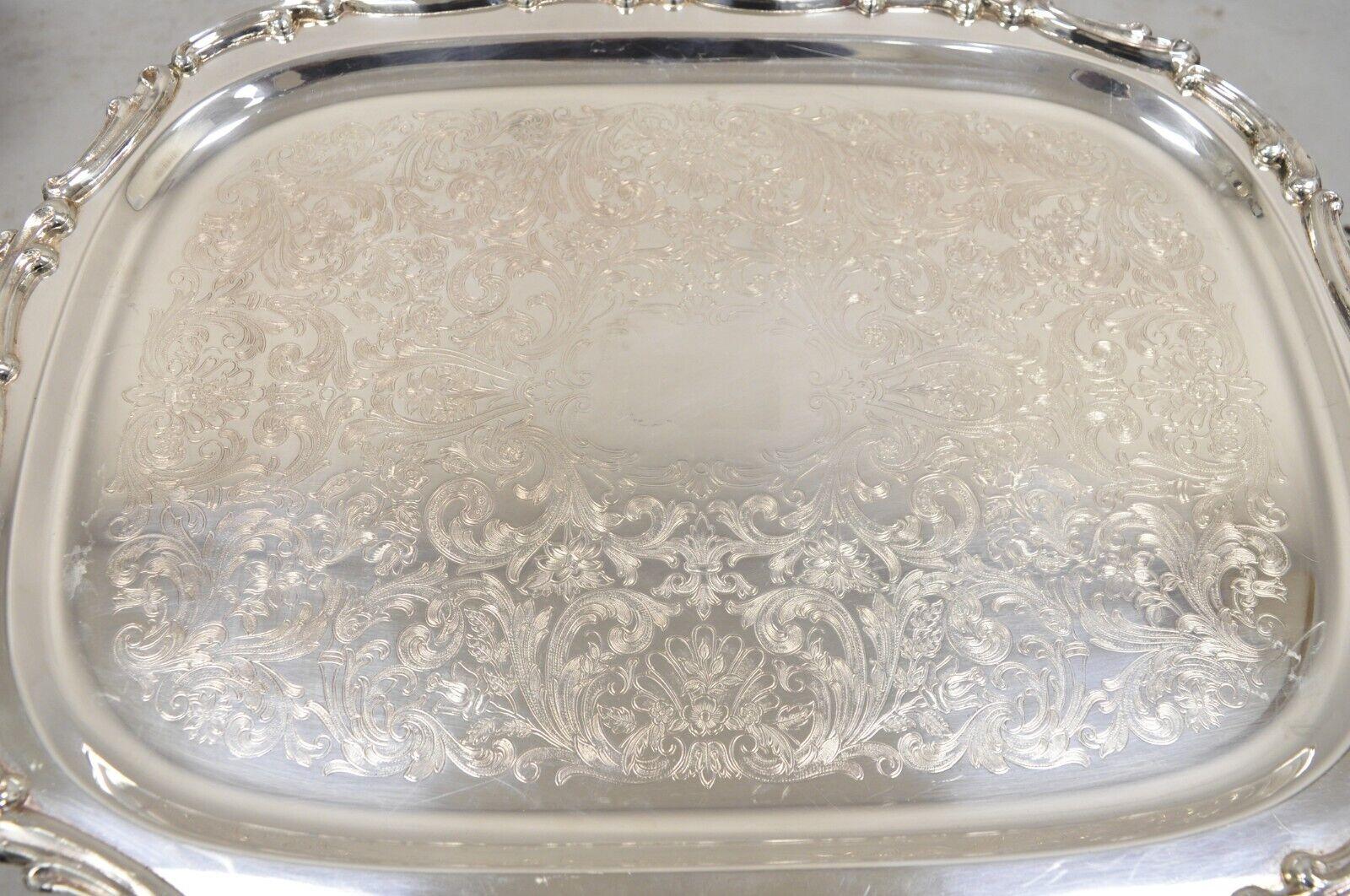 Vintage Leonard Regency Style Silver Plated Ornate Serving Platter Tray In Good Condition For Sale In Philadelphia, PA