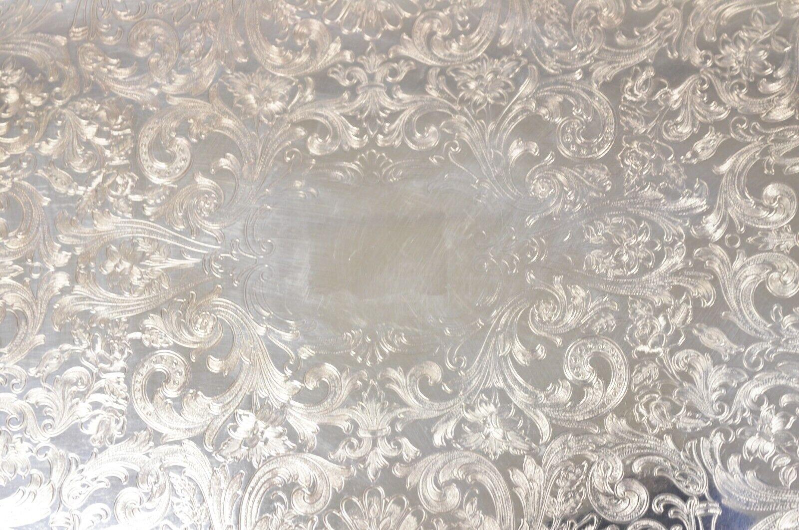 20th Century Vintage Leonard Regency Style Silver Plated Ornate Serving Platter Tray For Sale