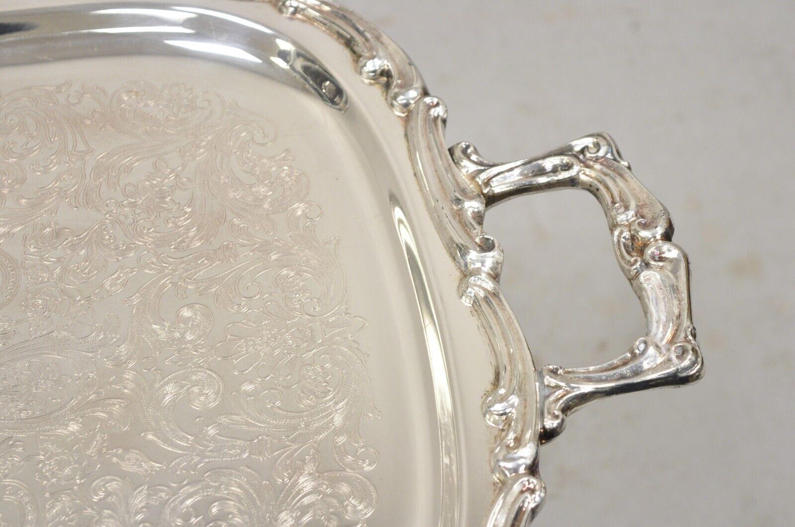 Vintage Leonard Regency Style Silver Plated Ornate Serving Platter Tray For Sale 1