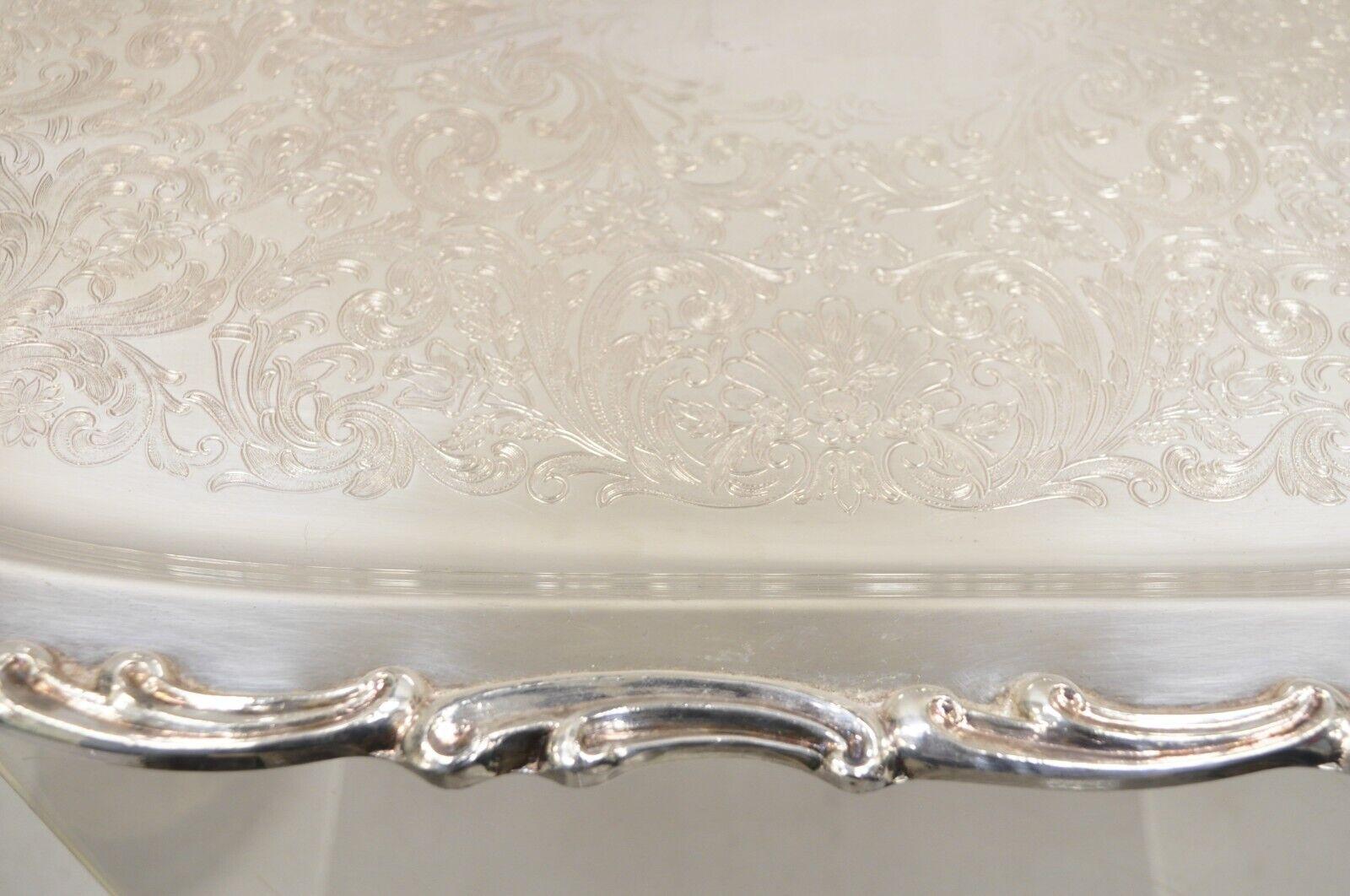 Vintage Leonard Regency Style Silver Plated Ornate Serving Platter Tray For Sale 2