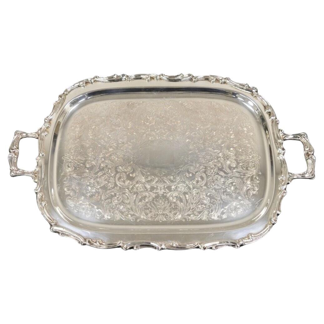 Bandeja de servir ornamentada estilo vintage Leonard Regency plateada