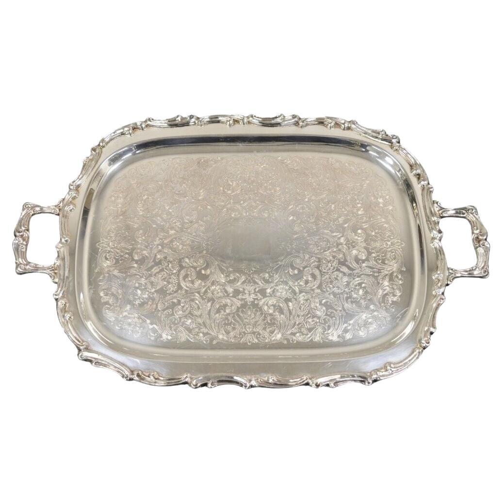 Vintage Leonard Regency Style Silver Plated Ornate Serving Platter Tray For Sale