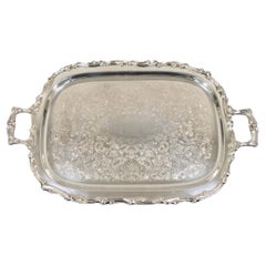 Retro Leonard Regency Style Silver Plated Ornate Serving Platter Tray