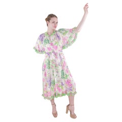 Vintage Leonard Seidenchiffon gerafftes geblümtes Kleid