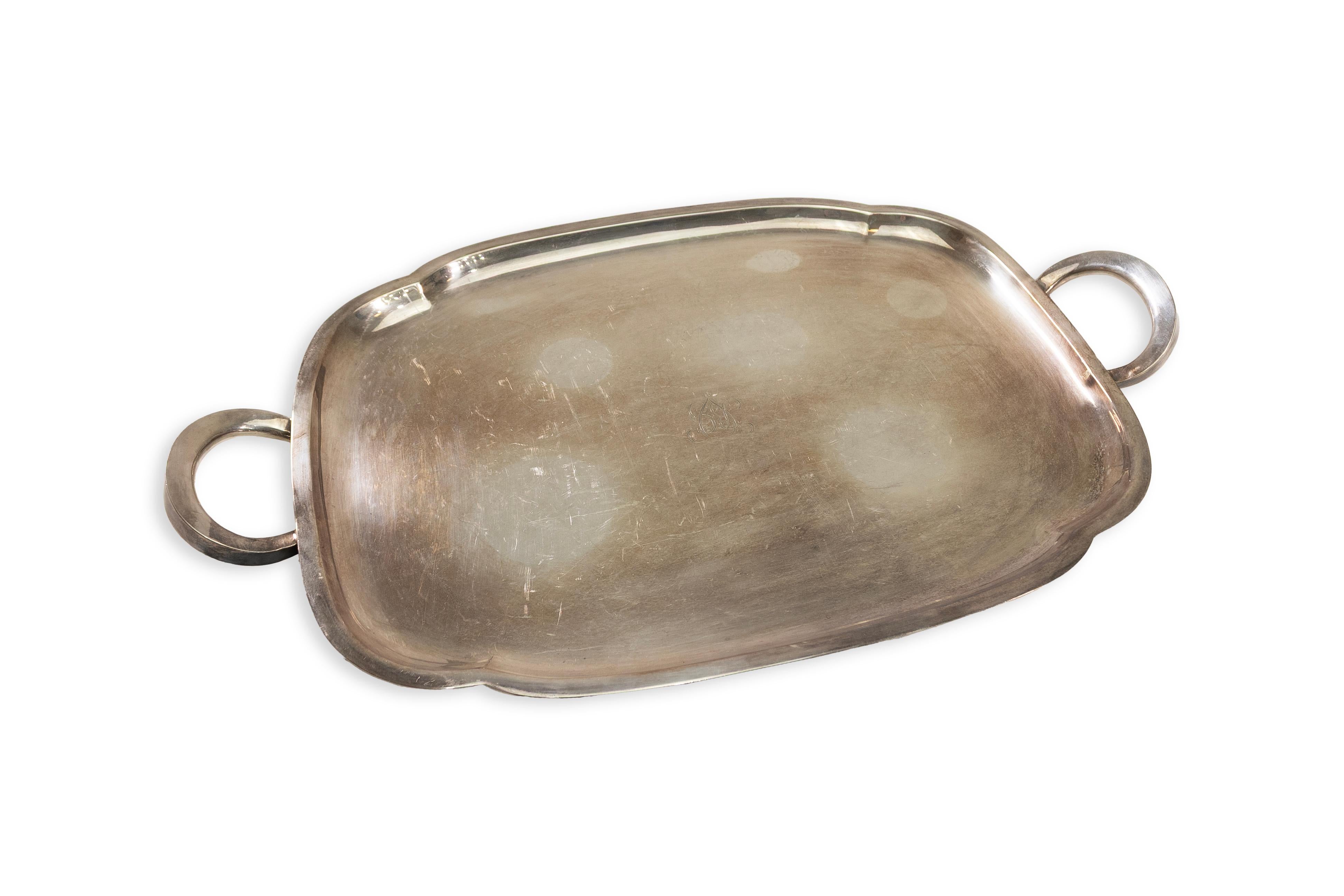 Vintage Leonard Silver Co geätzt Silber Platte servieren Tablett & Kerze Snuffer (Italienisch) im Angebot