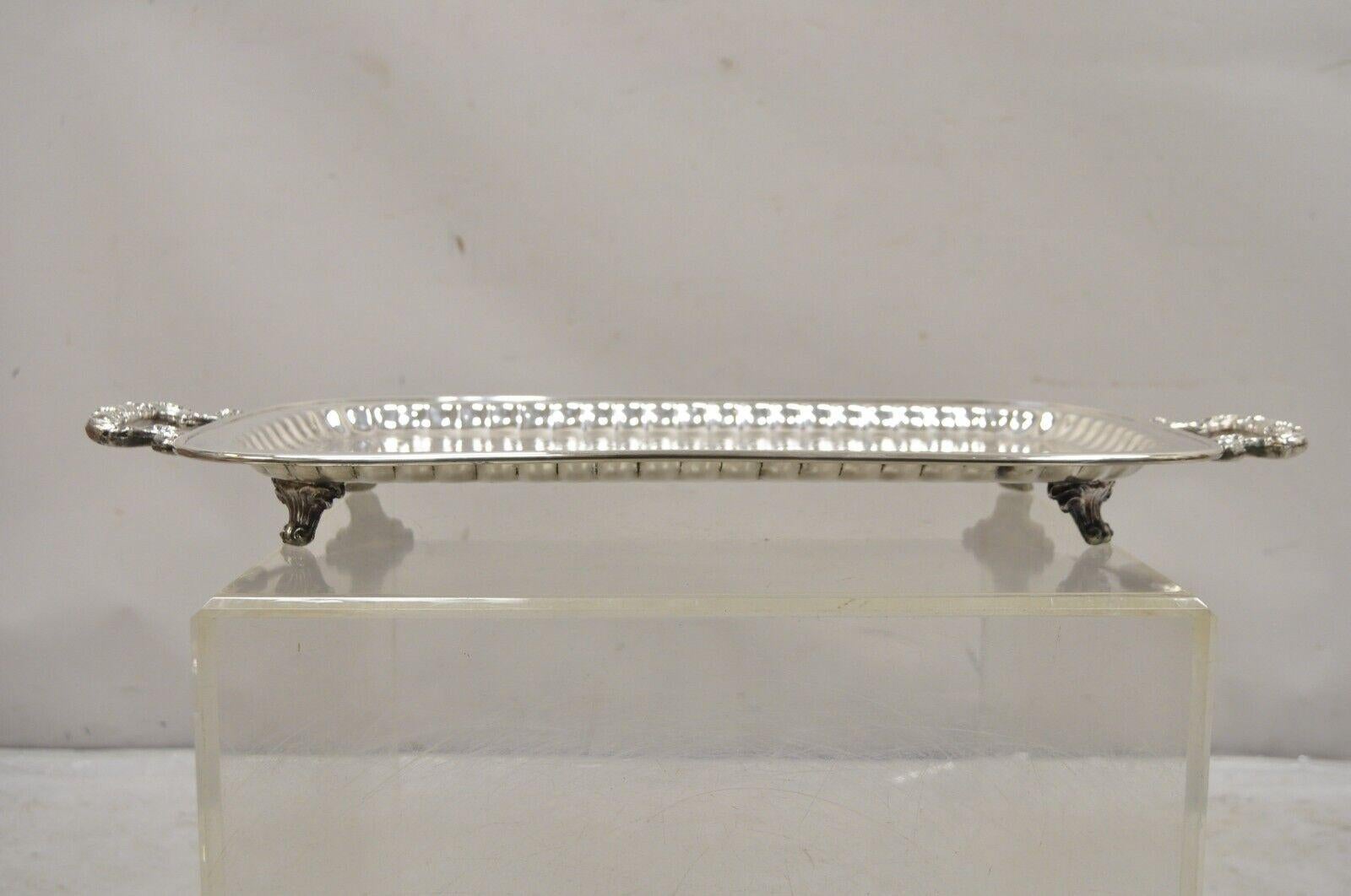 Vintage Leonard Silver Narrow Twin Handle Silver Plated Serving Platter Tray For Sale 2