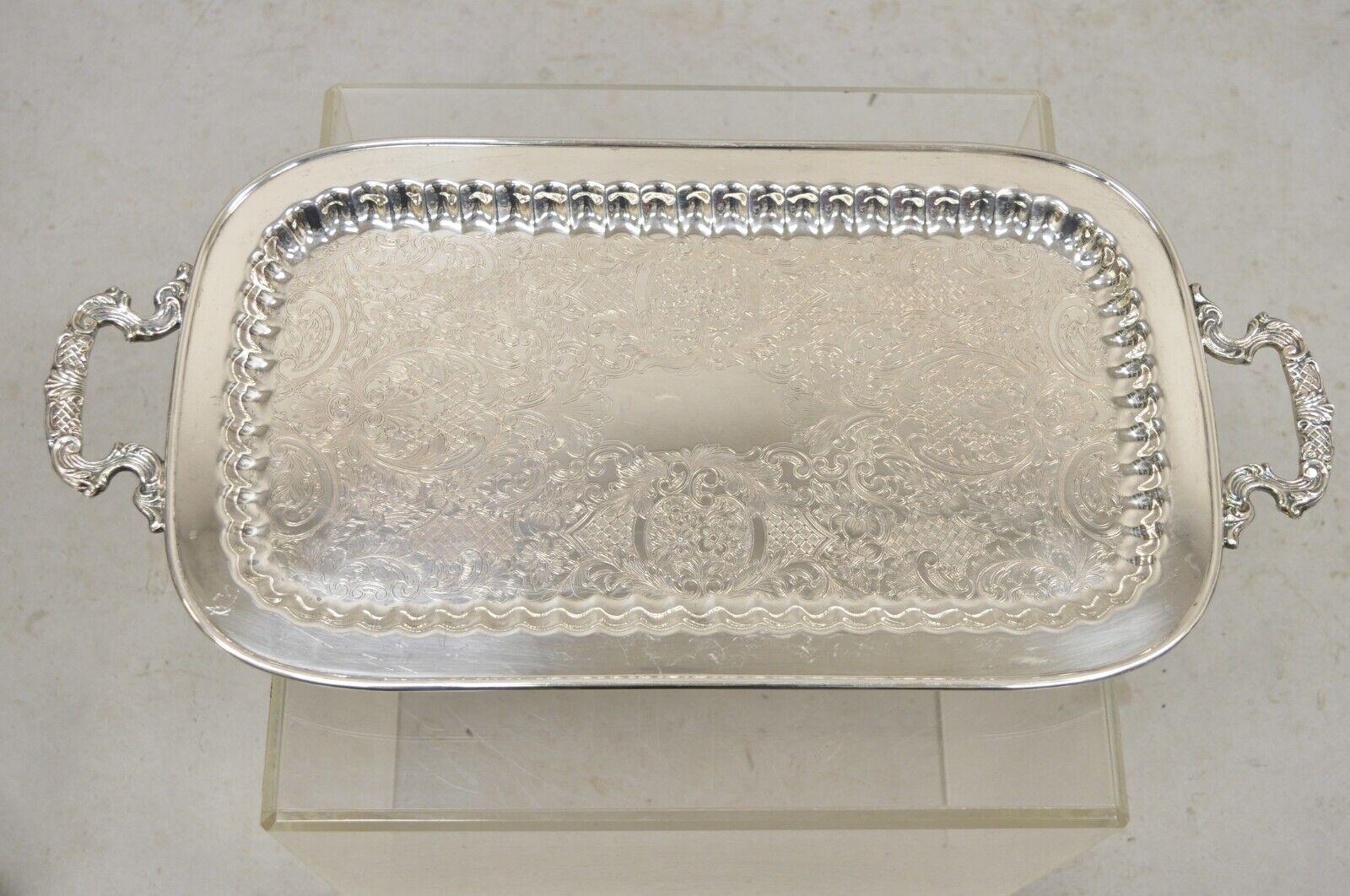 Vintage Leonard Silver Narrow Twin Handle Silver Plated Serving Platter Tray For Sale 4