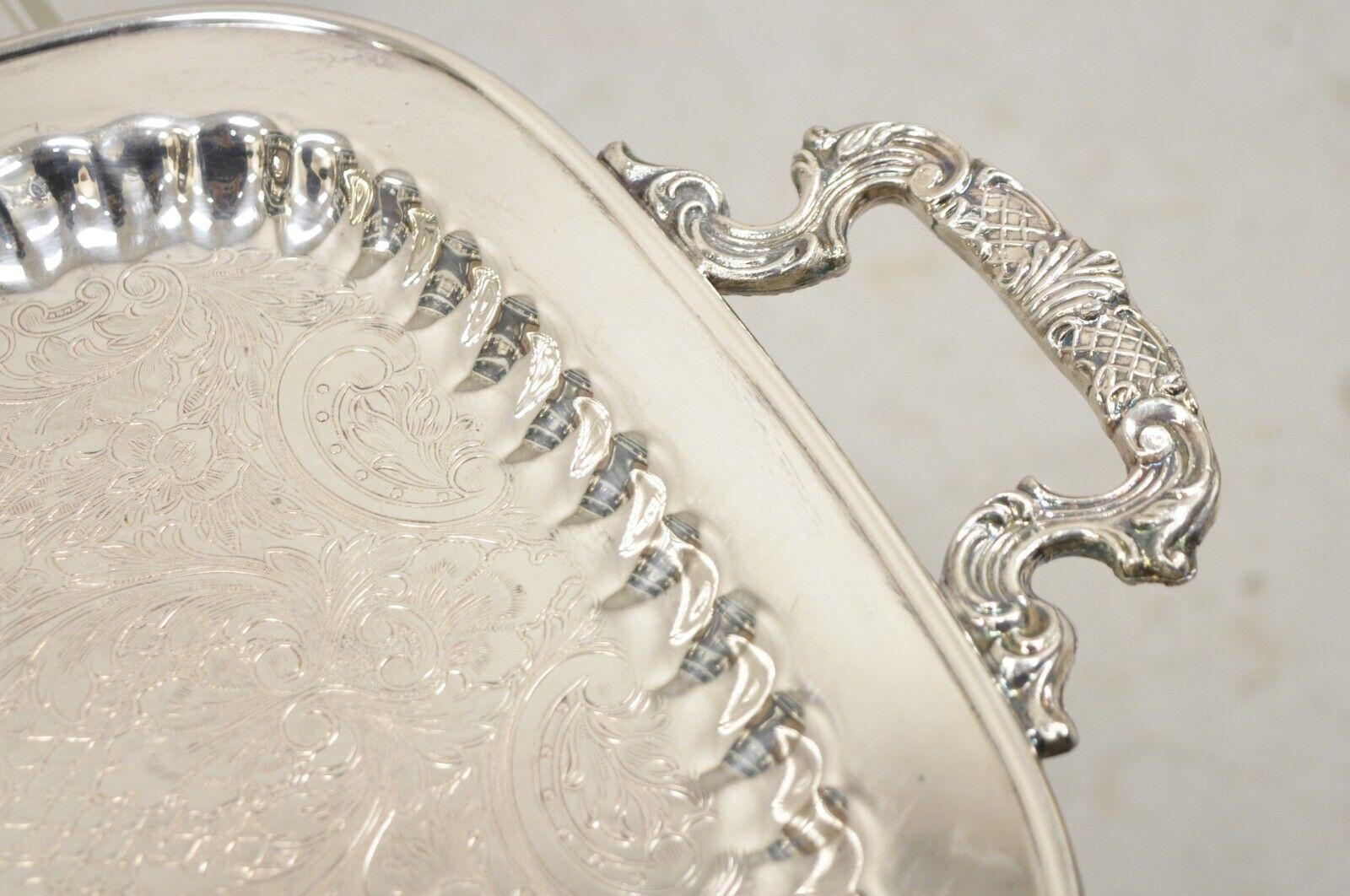 Victorian Vintage Leonard Silver Narrow Twin Handle Silver Plated Serving Platter Tray For Sale