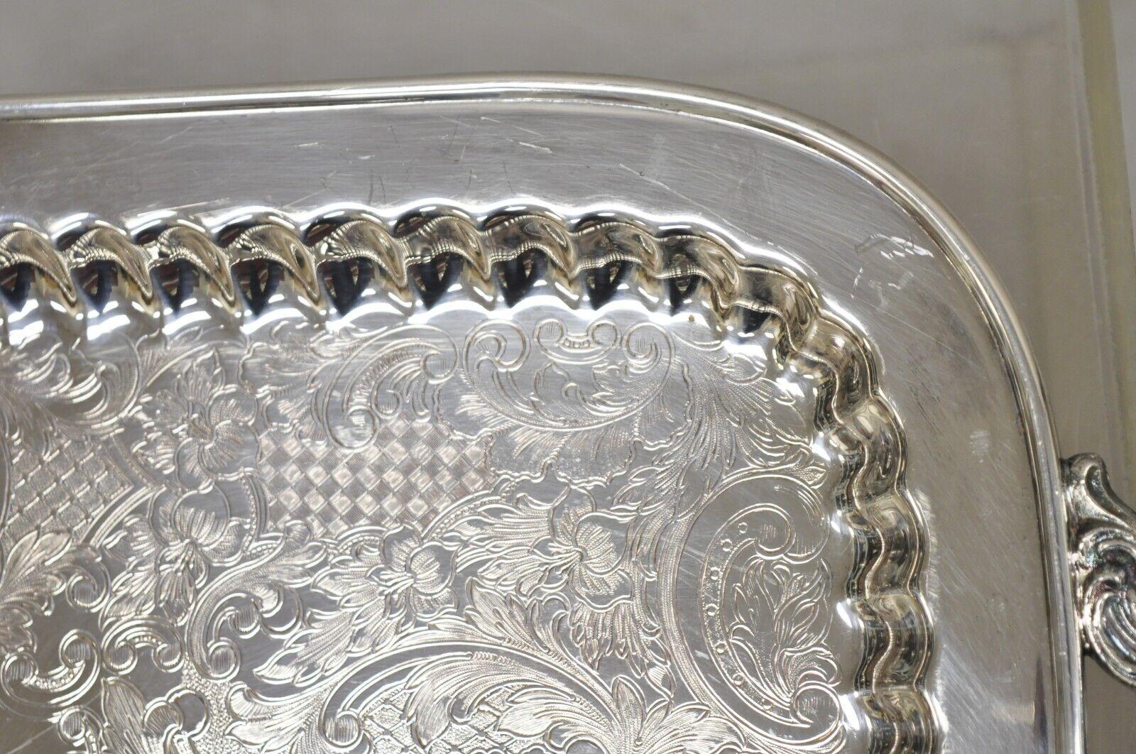 20th Century Vintage Leonard Silver Narrow Twin Handle Silver Plated Serving Platter Tray For Sale