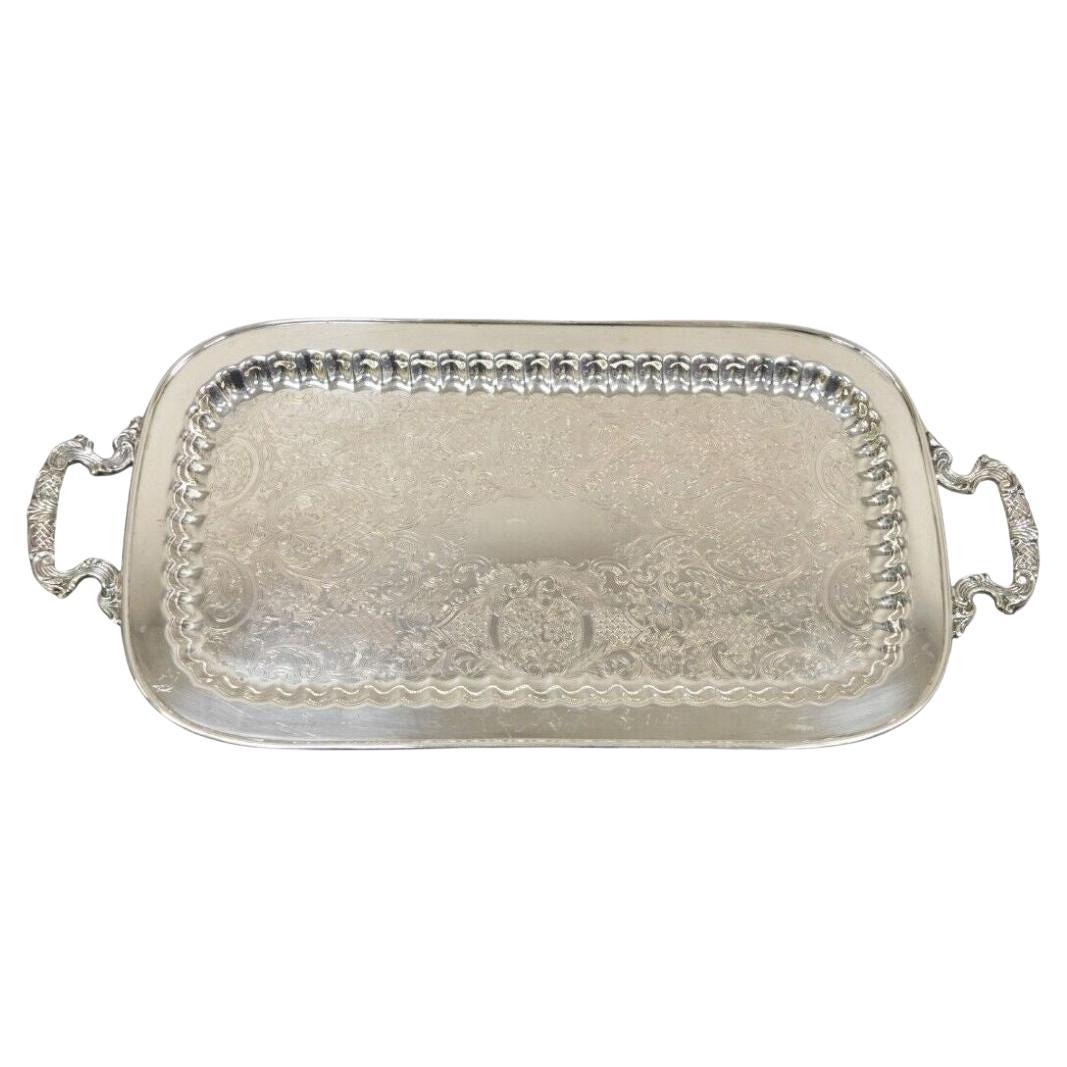 Bandeja para servir chapada en plata con dos asas estrechas Vintage Leonard Silver