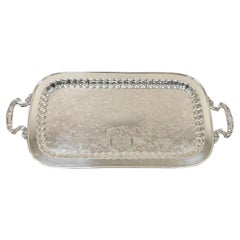 Bandeja para servir chapada en plata con dos asas estrechas Vintage Leonard Silver