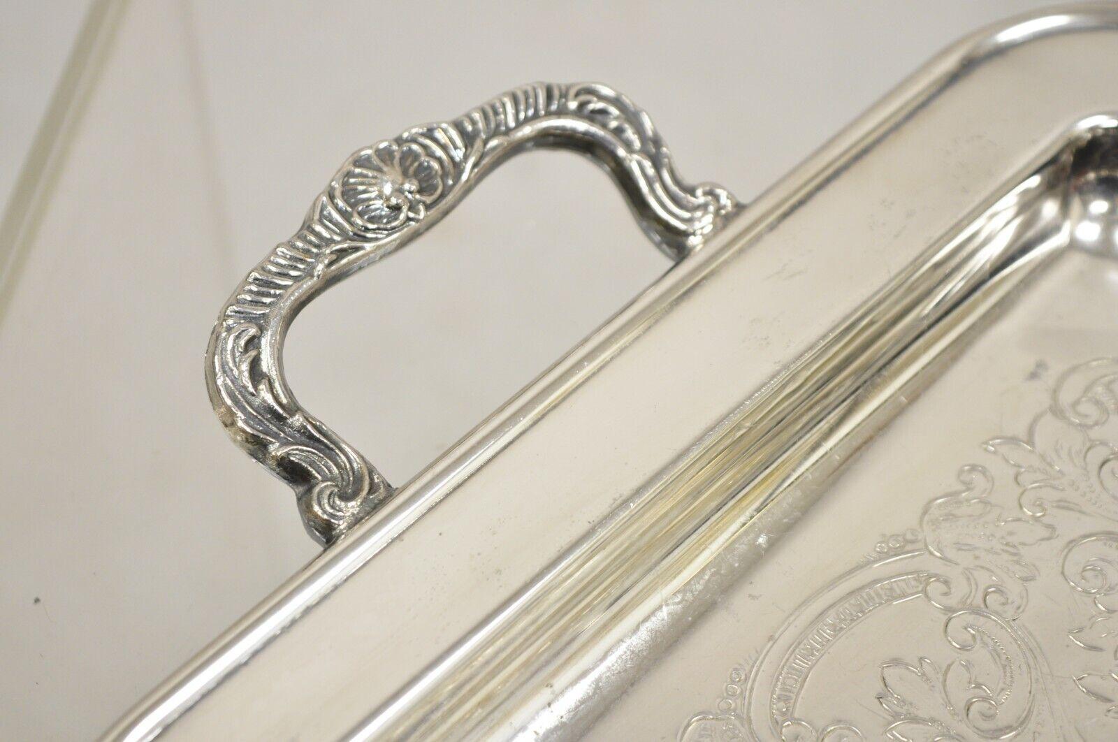 Vintage Leonard Small Silver Plated Twin Handle Serving Platter Tray For Sale 1
